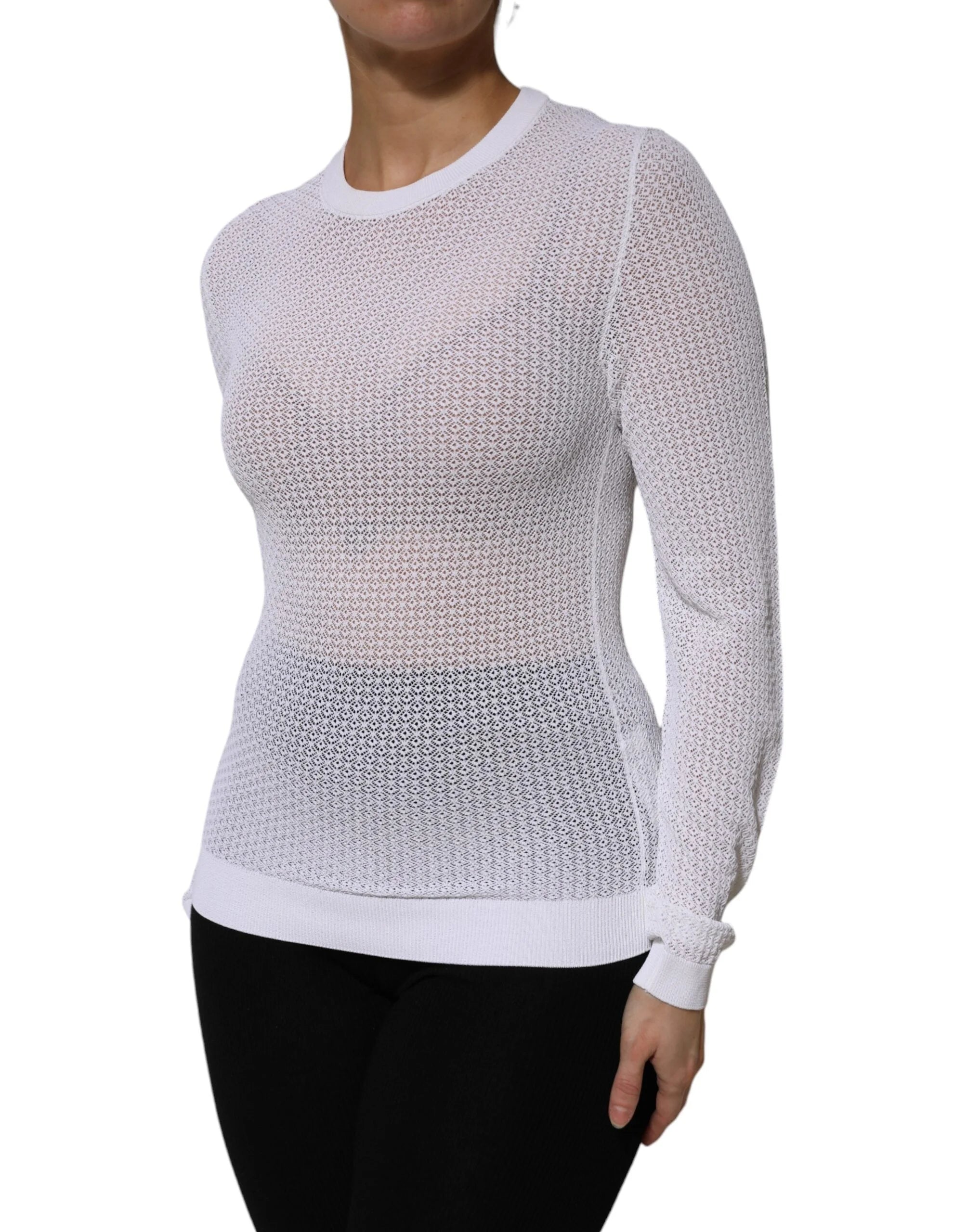 Dolce & Gabbana White Round Neck Long Sleeves Pullover Top - IT42|M - Sweaters