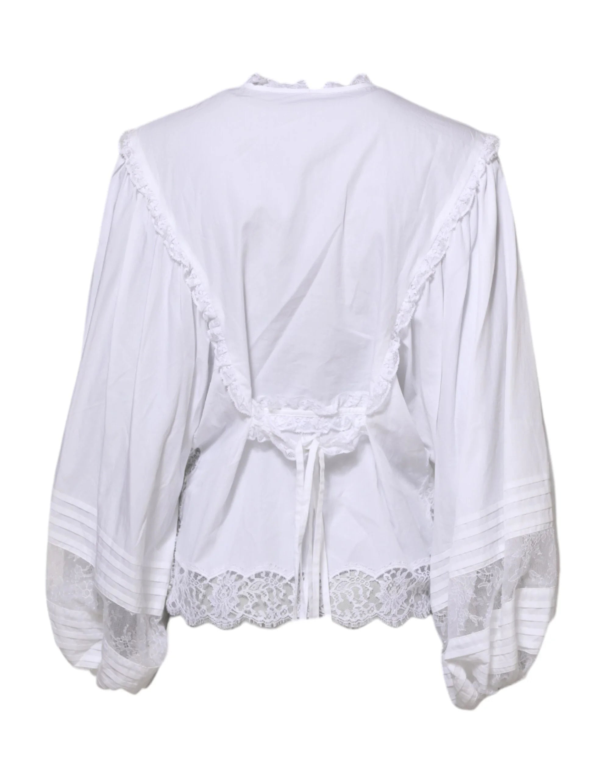 Dolce & Gabbana White Ruffled Lace Embellished Blouse Top - IT38 | XS - Blouses