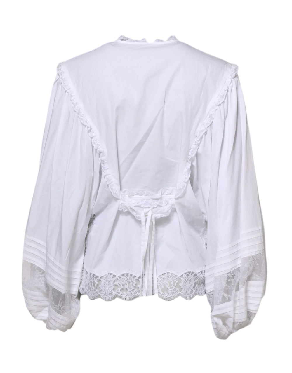 Dolce & Gabbana White Ruffled Lace Embellished Blouse Top - IT38 | XS - Blouses