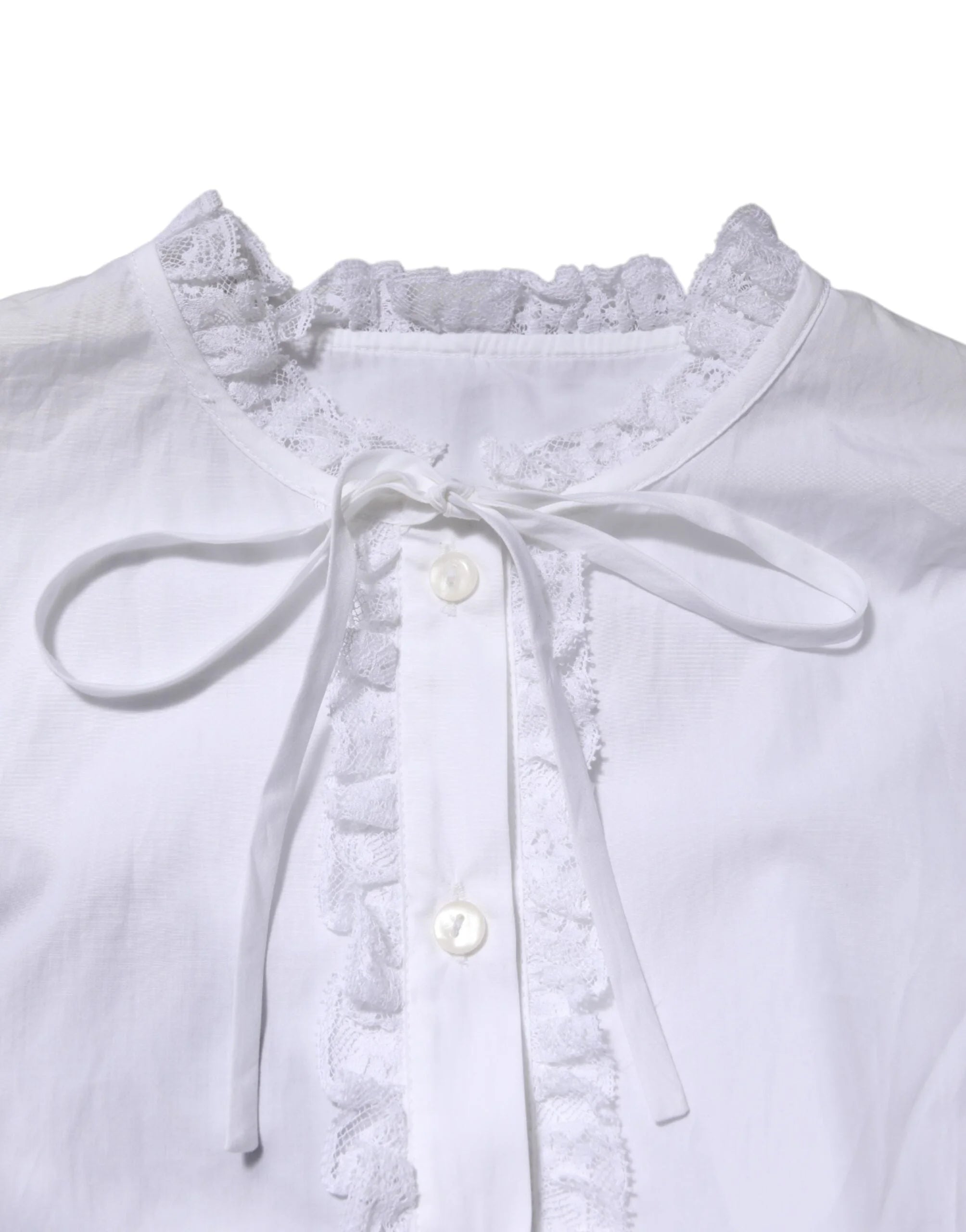 Dolce & Gabbana White Ruffled Lace Embellished Blouse Top - IT38 | XS
