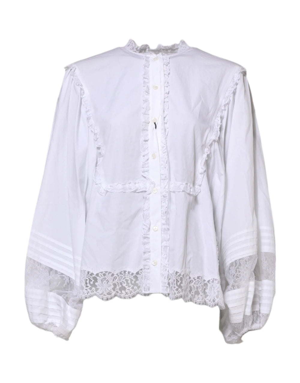 Dolce & Gabbana White Ruffled Lace Embellished Blouse Top - IT38 | XS - Blouses