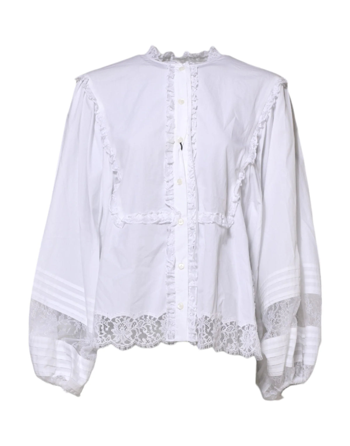 Dolce & Gabbana White Ruffled Lace Embellished Blouse Top - IT38 | XS - Blouses