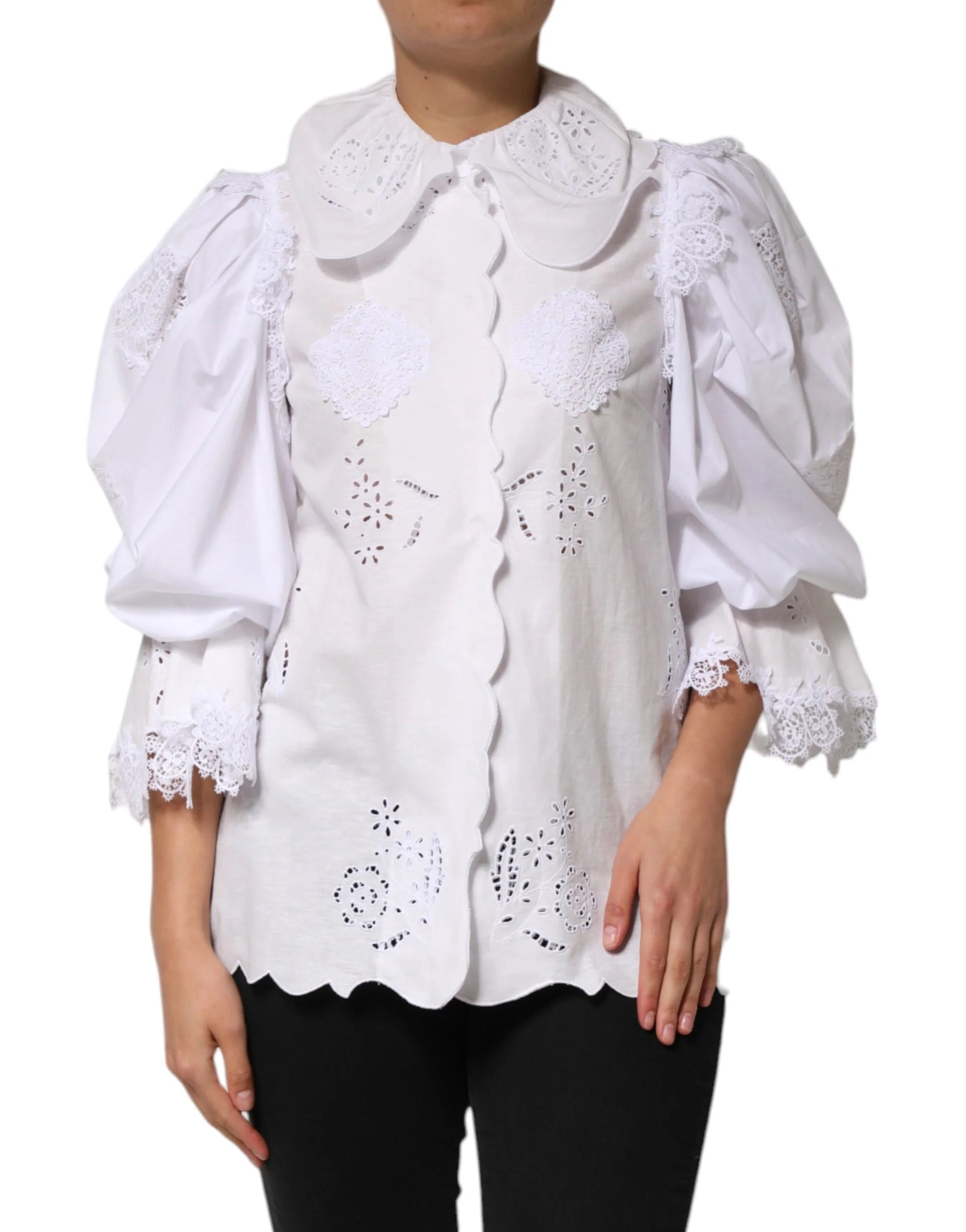 Dolce & Gabbana White Ruffled Lace Embellished Blouse Top - IT42|M - Blouses