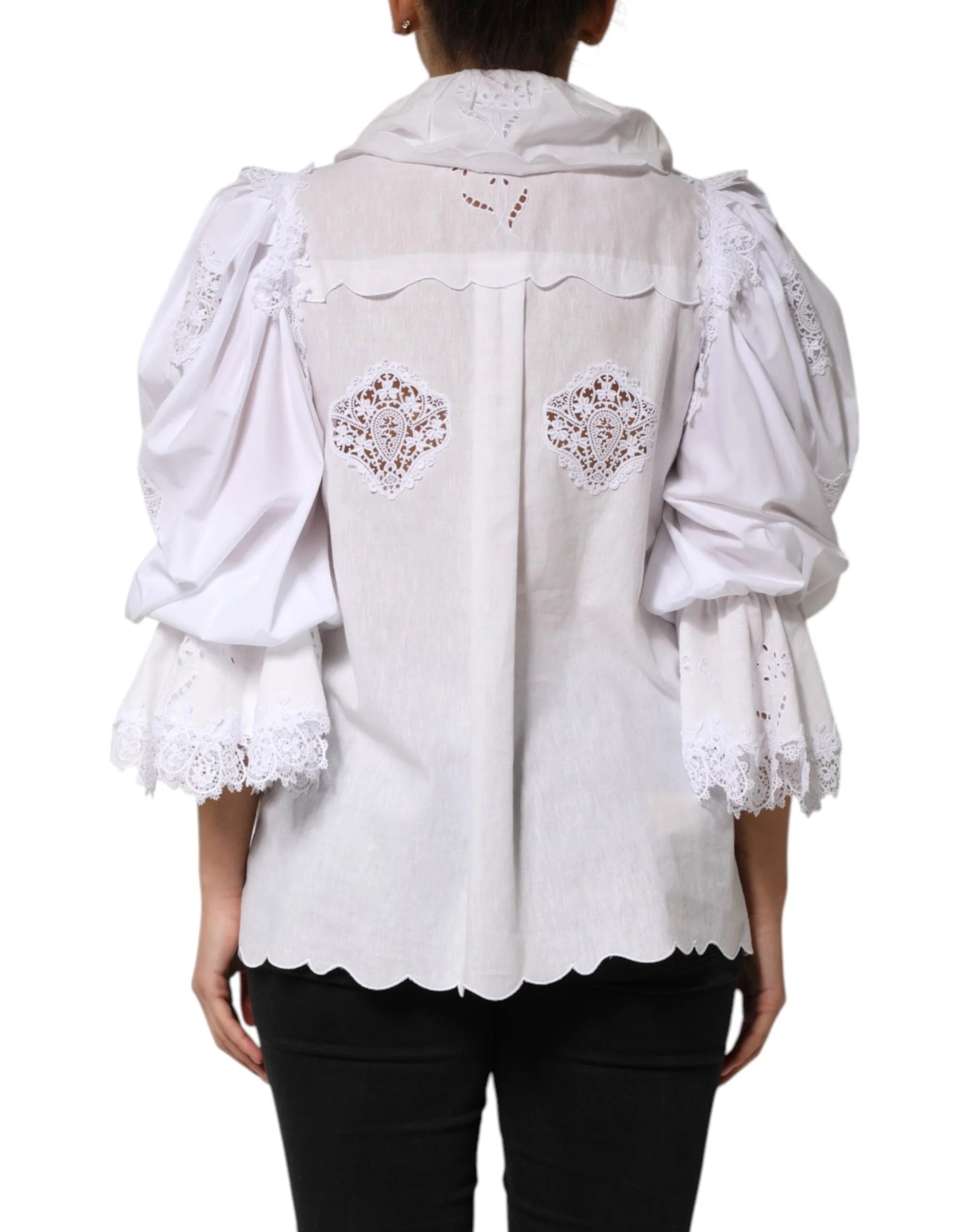 Dolce & Gabbana White Ruffled Lace Embellished Blouse Top - IT42|M - Blouses
