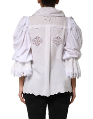 Dolce & Gabbana White Ruffled Lace Embellished Blouse Top - IT42|M - Blouses