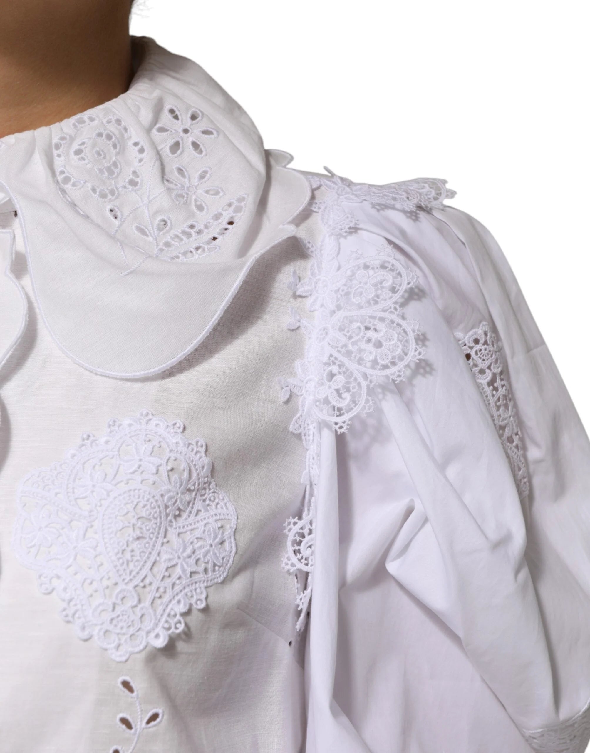Dolce & Gabbana White Ruffled Lace Embellished Blouse Top - IT42|M - Blouses