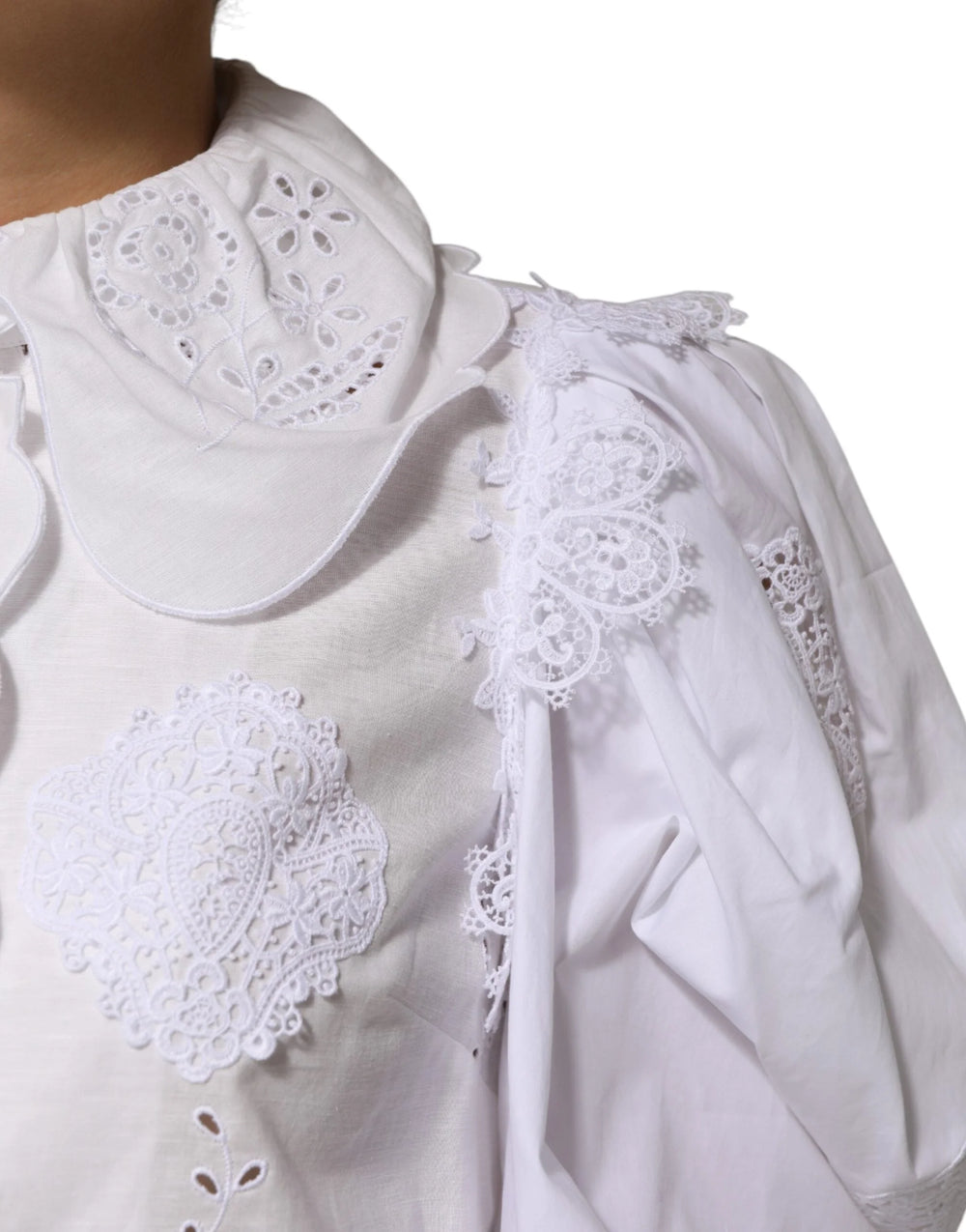 Dolce & Gabbana White Ruffled Lace Embellished Blouse Top - IT42|M - Blouses