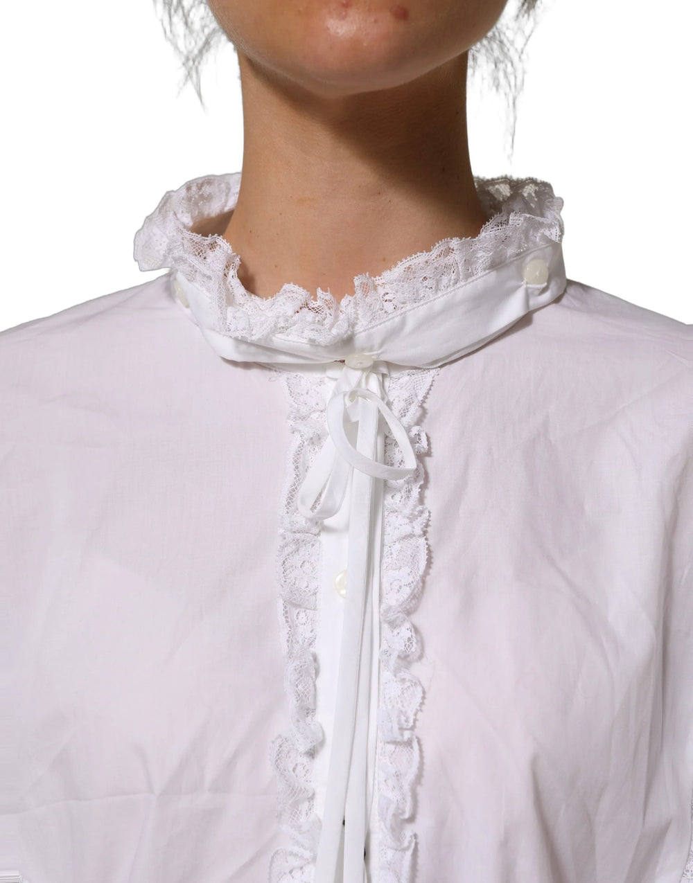 Dolce & Gabbana White Ruffled Lace Embellished Blouse Top - IT44 | L