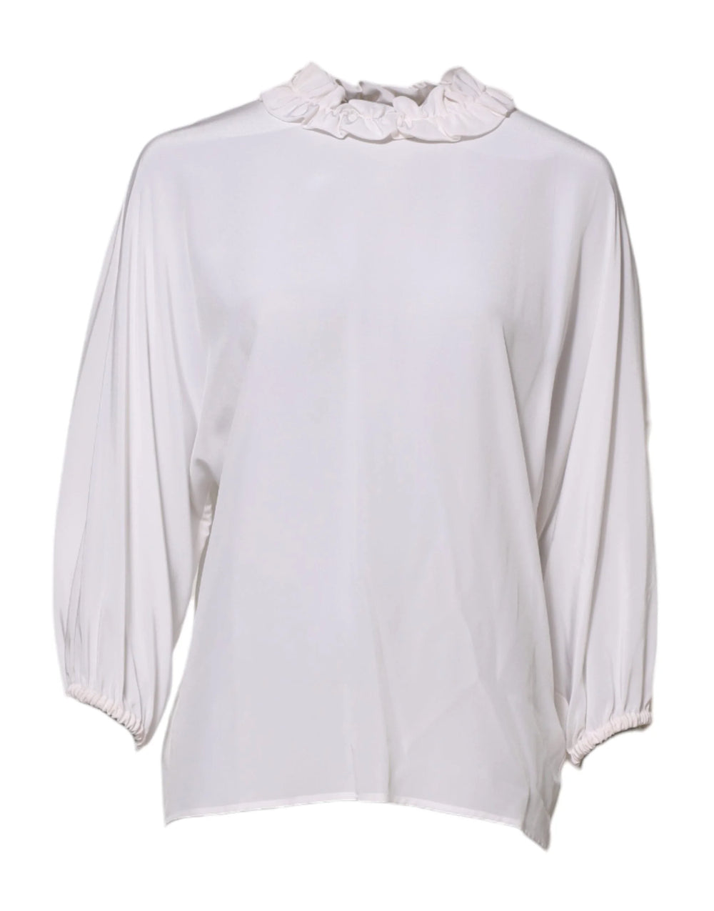 Dolce & Gabbana White Ruffled Neckline Blouse Pullover Top - IT36|XXS - Blouses