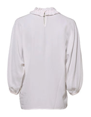 Dolce & Gabbana White Ruffled Neckline Blouse Pullover Top - IT36|XXS - Blouses