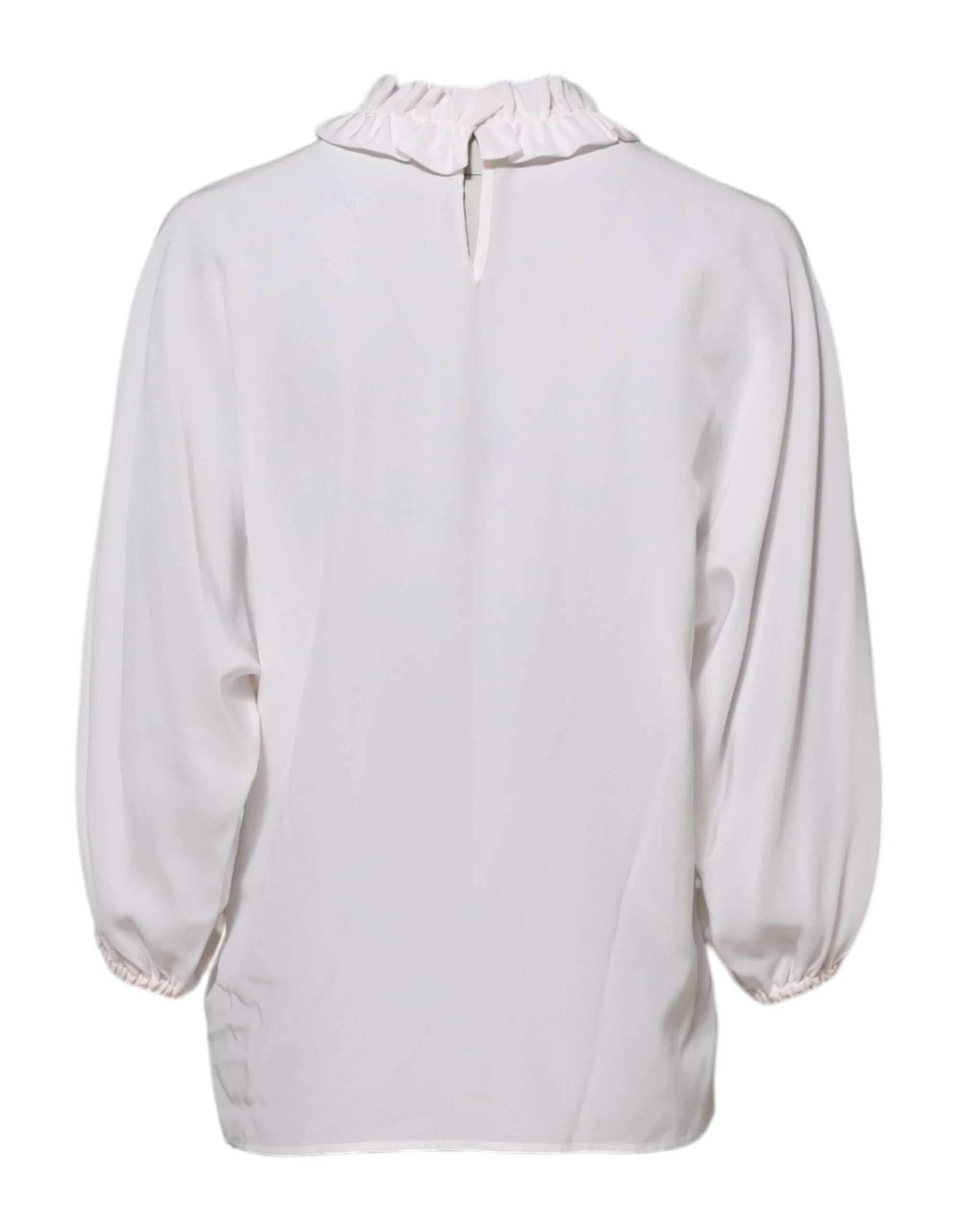 Dolce & Gabbana White Ruffled Neckline Blouse Pullover Top - IT36|XXS