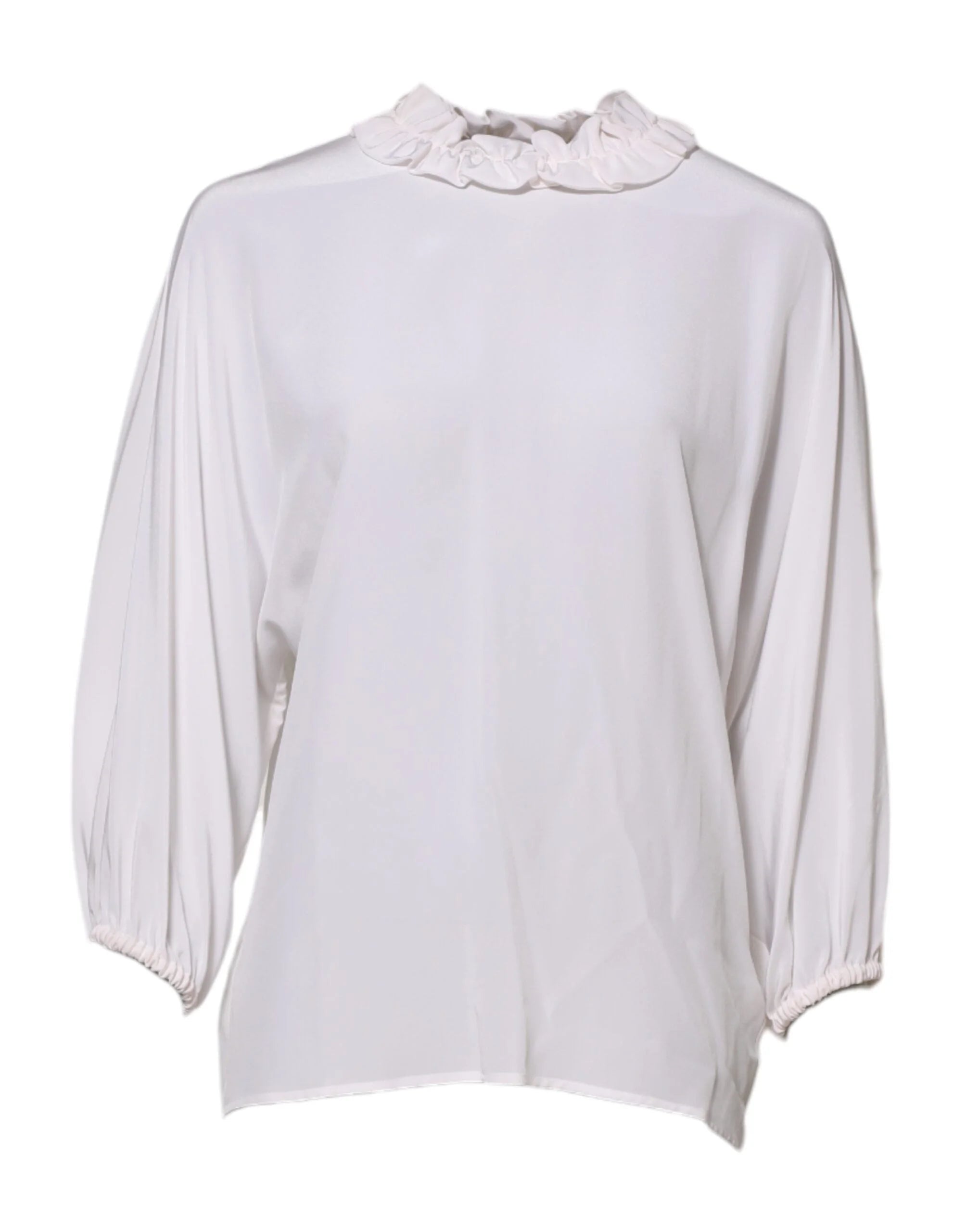 Dolce & Gabbana White Ruffled Neckline Blouse Pullover Top - IT36|XXS - Blouses