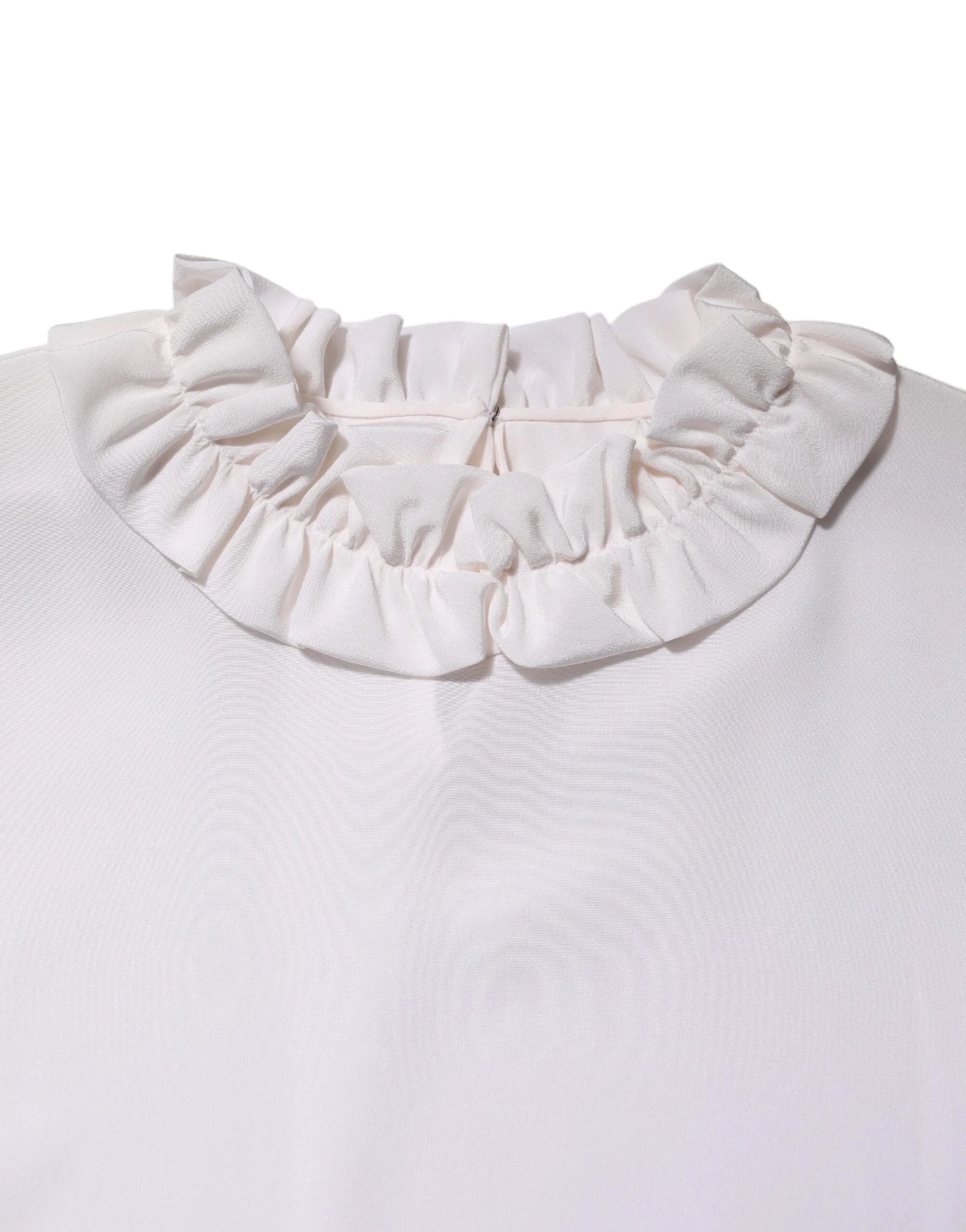 Dolce & Gabbana White Ruffled Neckline Blouse Pullover Top - IT36|XXS