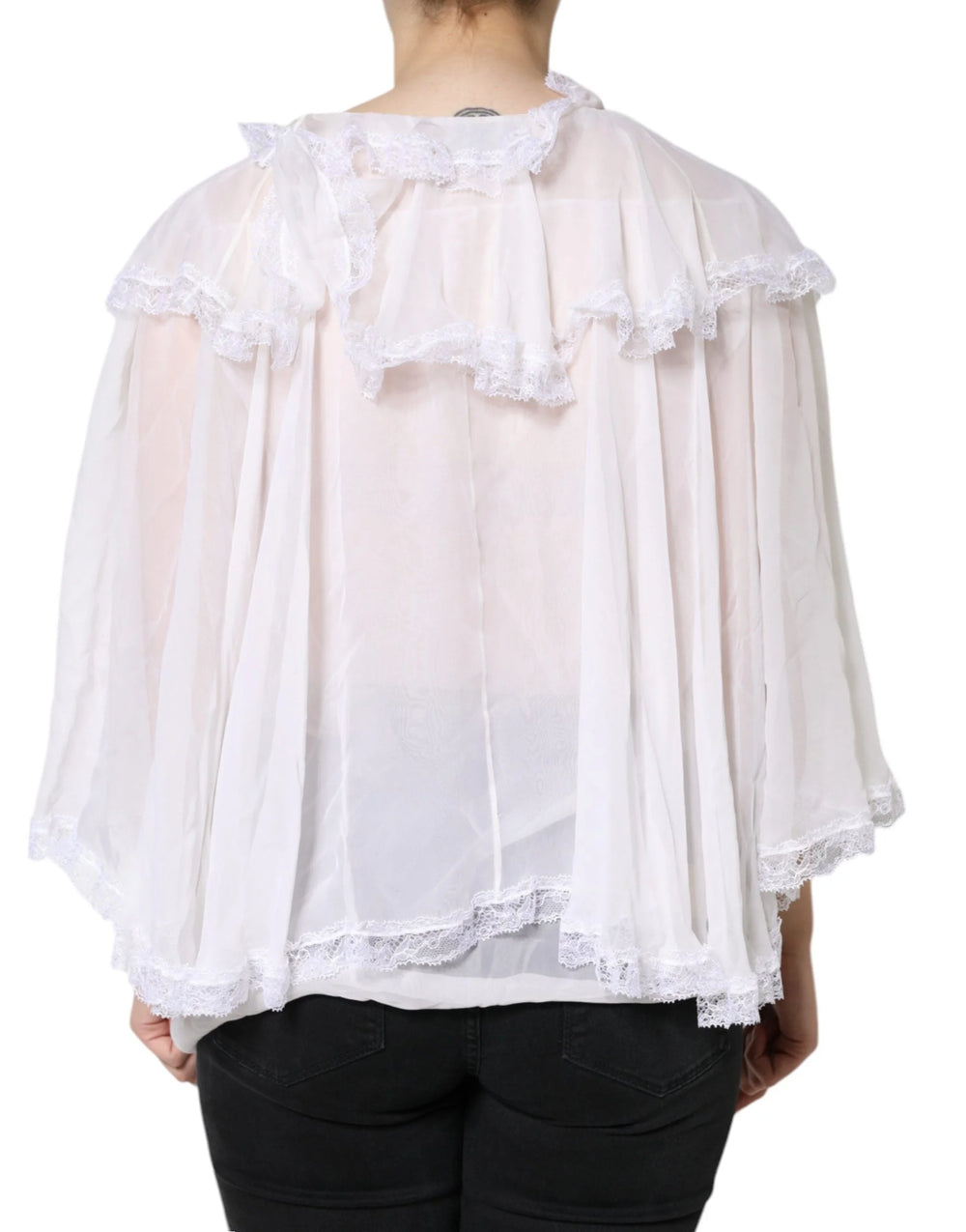 Dolce & Gabbana White Ruffles Lace Long Sleeve Blouse Top - IT44 | L - Blouses