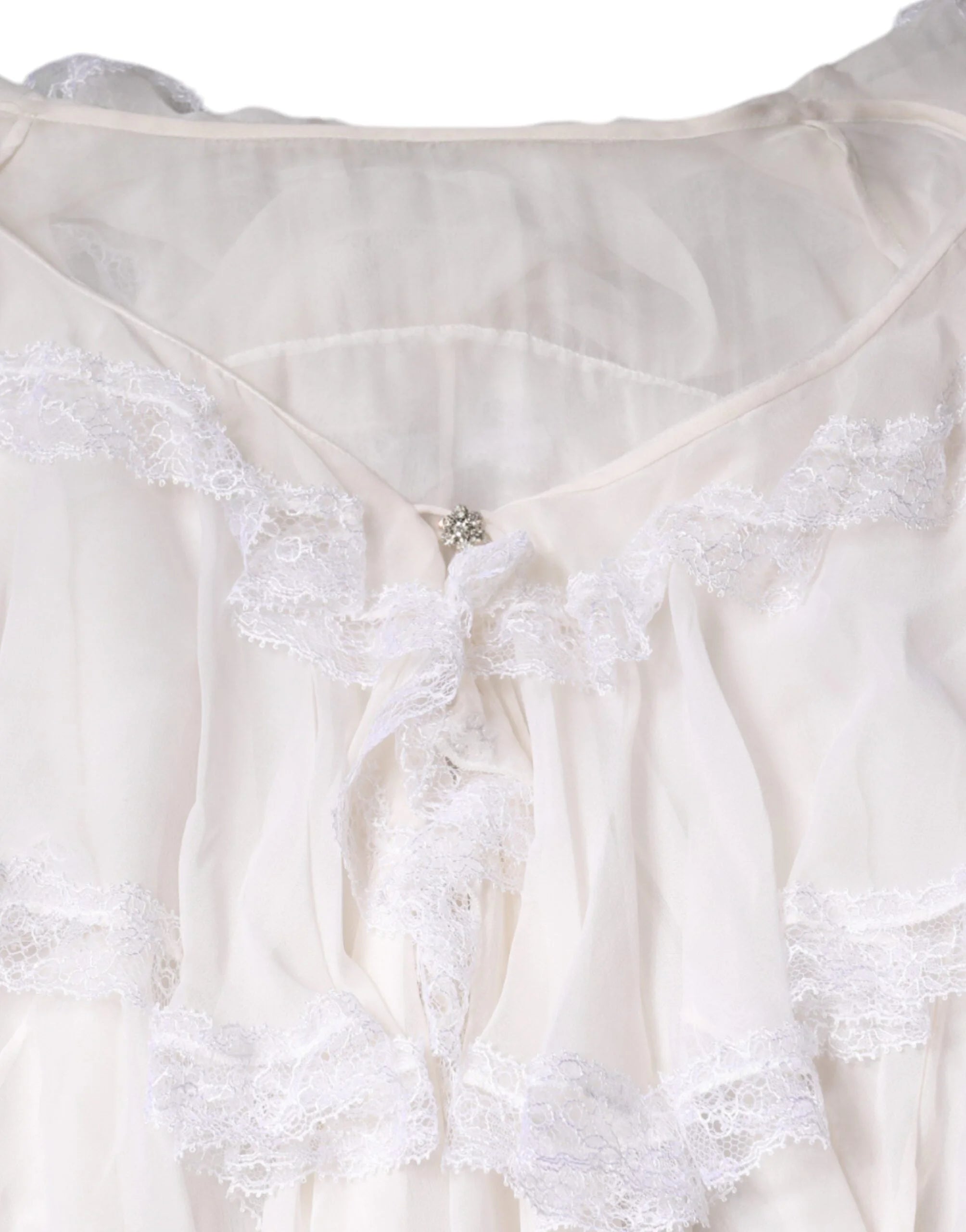 Dolce & Gabbana White Ruffles Lace Long Sleeve Blouse Top - IT44 | L - Blouses