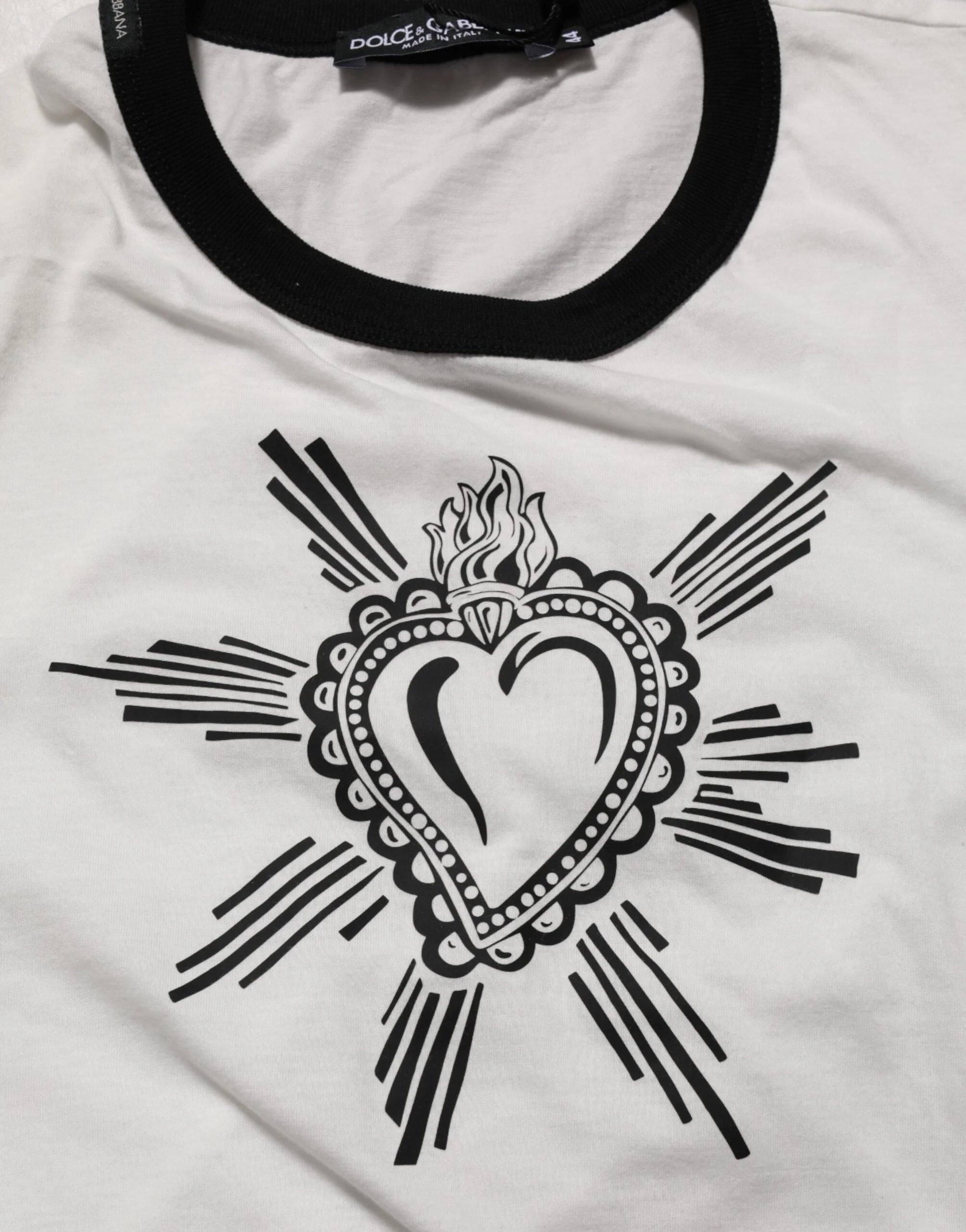 Dolce & Gabbana White Sacred Heart Cotton Crew Neck T-shirt - IT44 | XS - T-Shirts