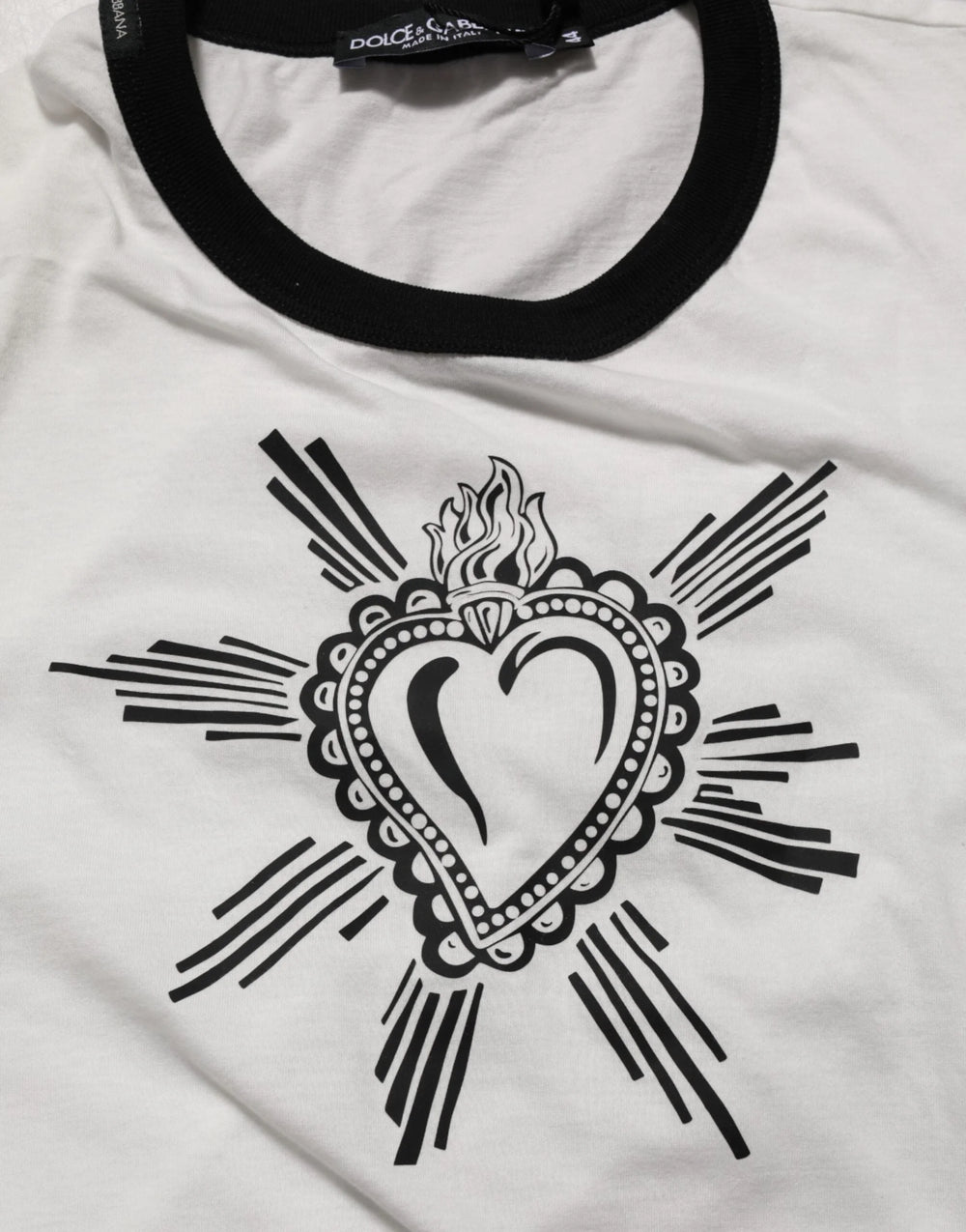 Dolce & Gabbana White Sacred Heart Cotton Crew Neck T-shirt - IT44 | XS - T-Shirts