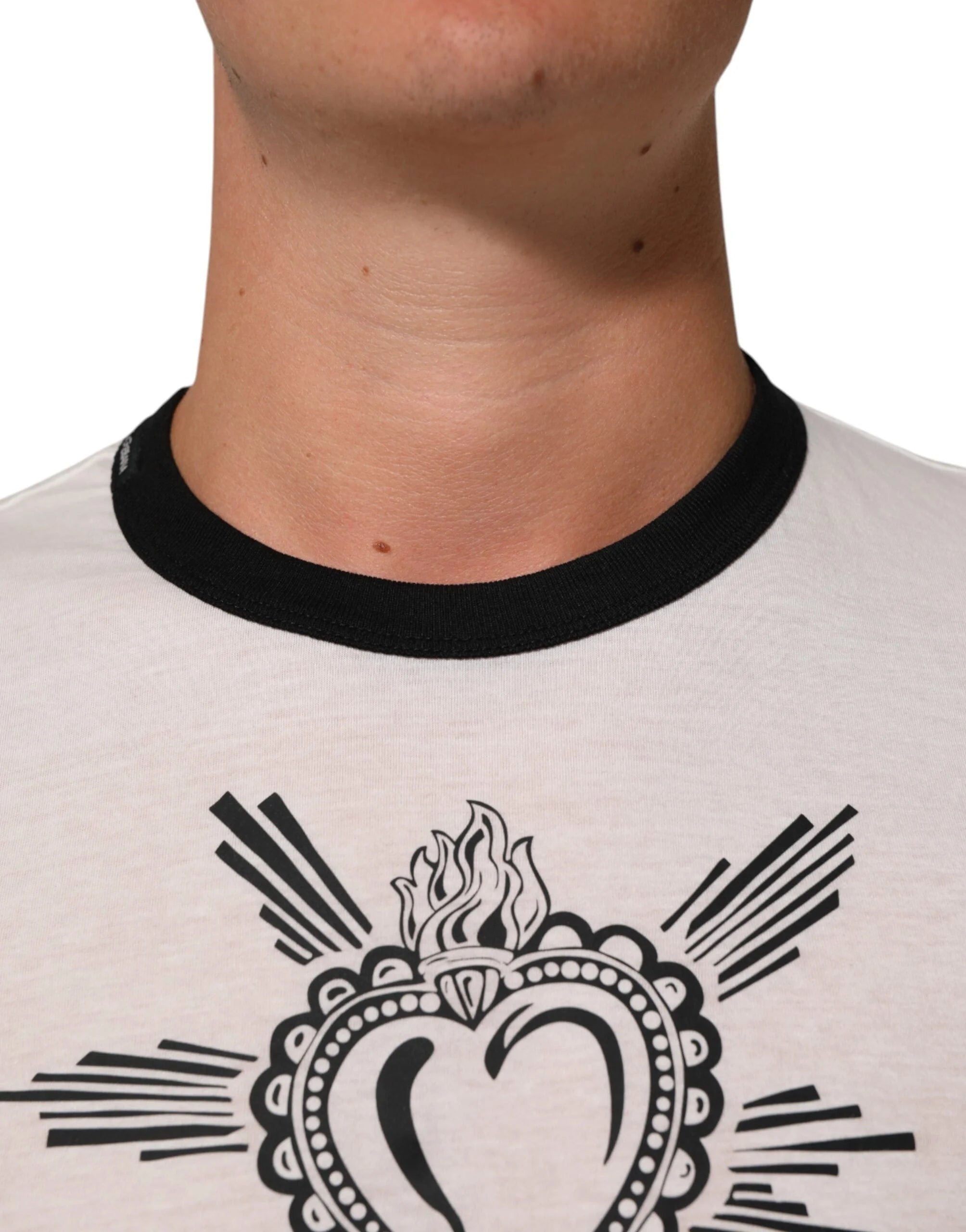 Dolce & Gabbana White Sacred Heart Cotton Crew Neck T-shirt - IT44 | XS - T-Shirts