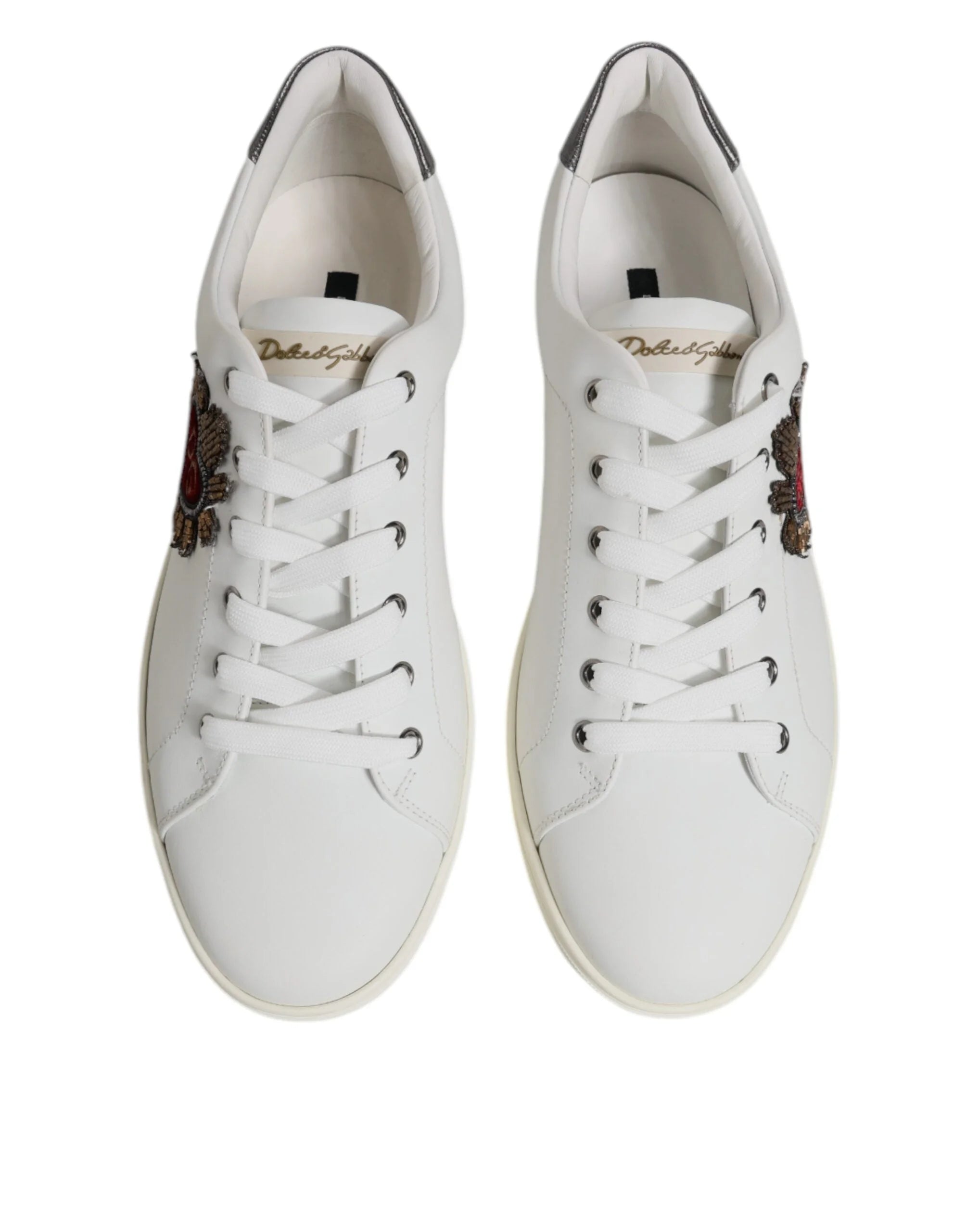 Dolce & Gabbana White Sacred Heart Men Low Top Sneakers Shoes - Sneakers