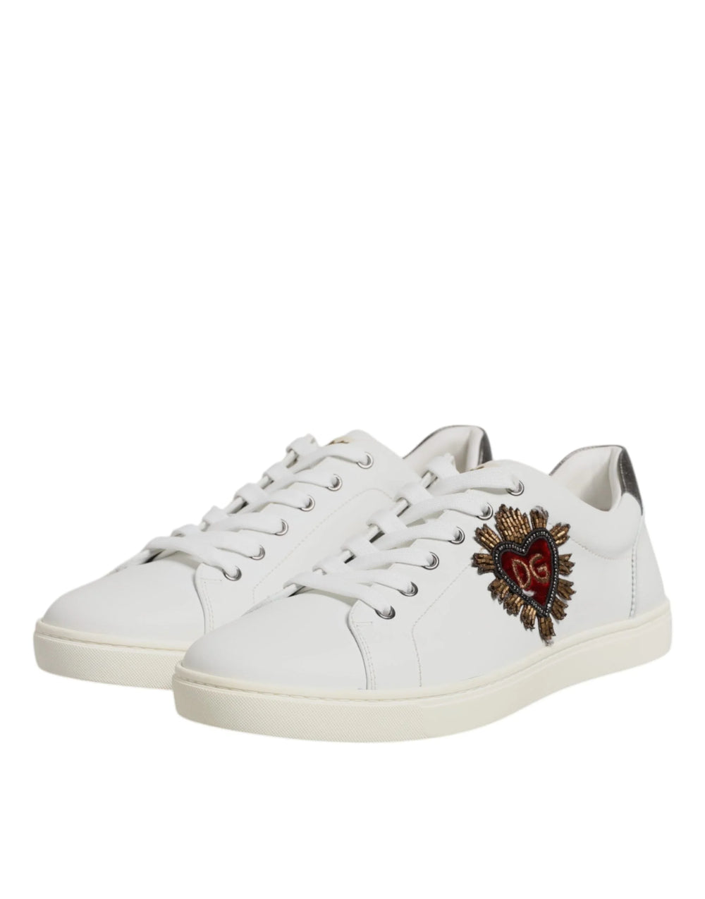 Dolce & Gabbana White Sacred Heart Men Low Top Sneakers Shoes - Sneakers