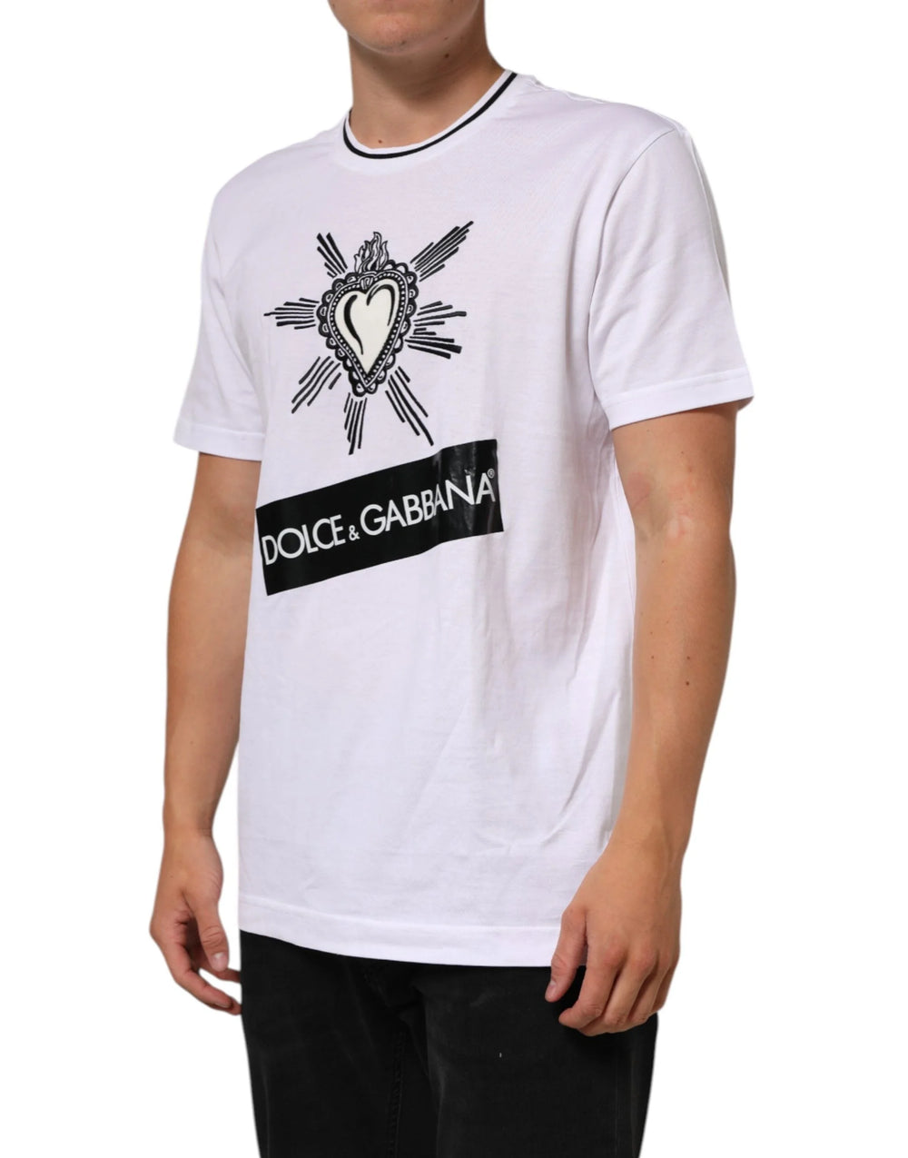 Dolce & Gabbana White Sacred Heart Short Sleeve Men T-shirt - IT52 | XL - T-Shirts