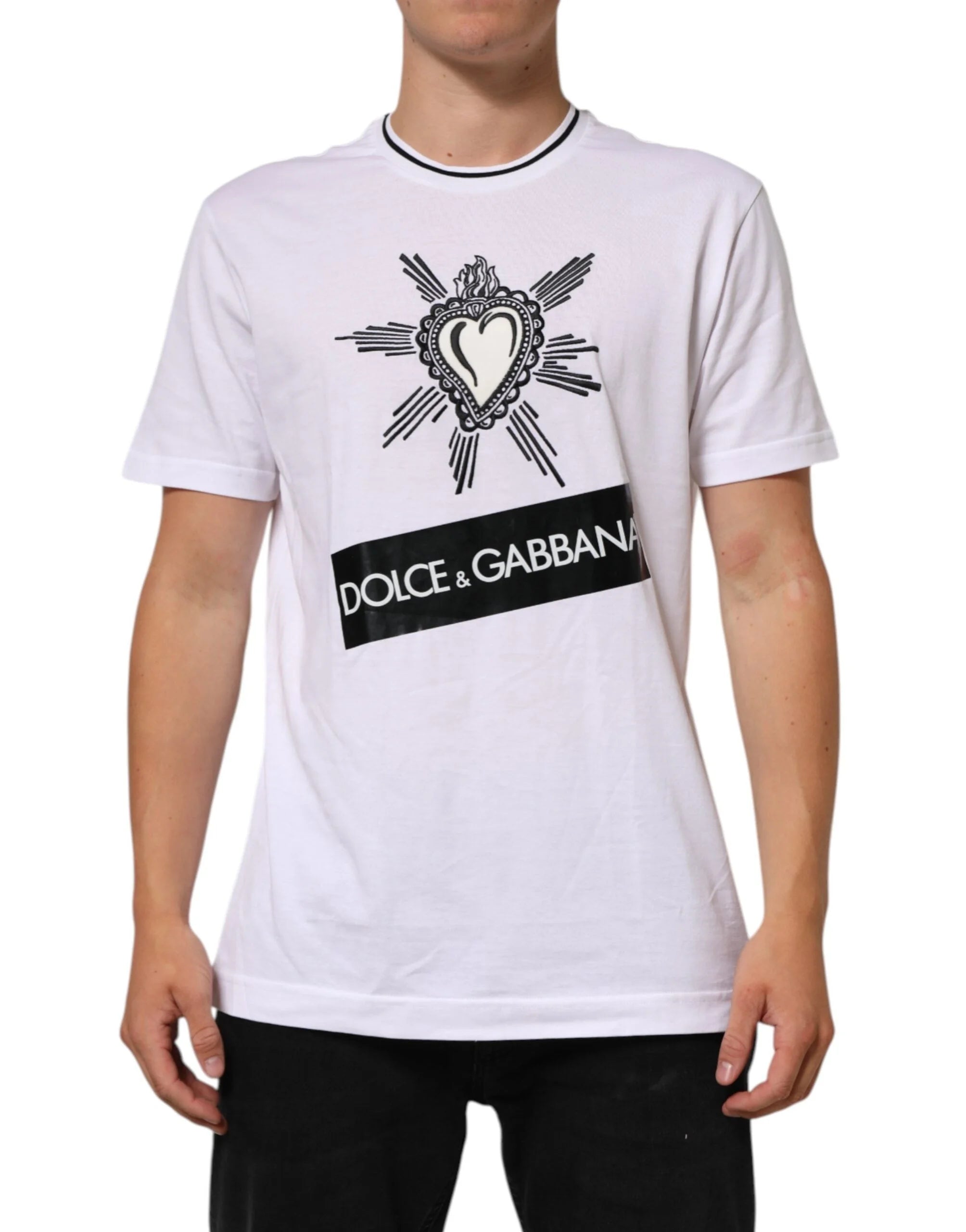 Dolce & Gabbana White Sacred Heart Short Sleeve Men T-shirt - IT52 | XL - T-Shirts
