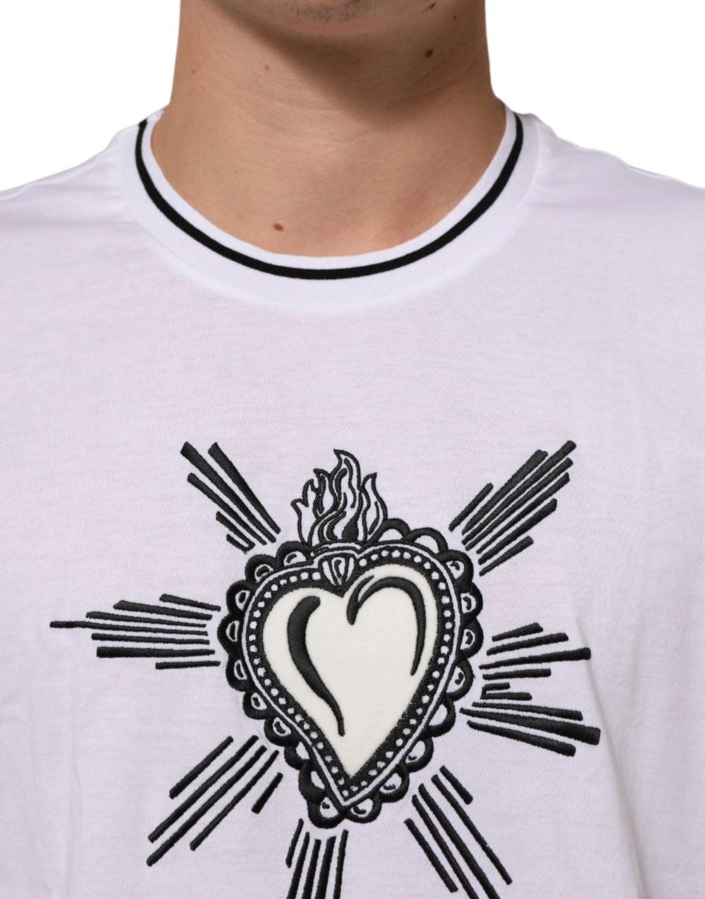 Dolce & Gabbana White Sacred Heart Short Sleeve Men T-shirt - IT52 | XL - T-Shirts