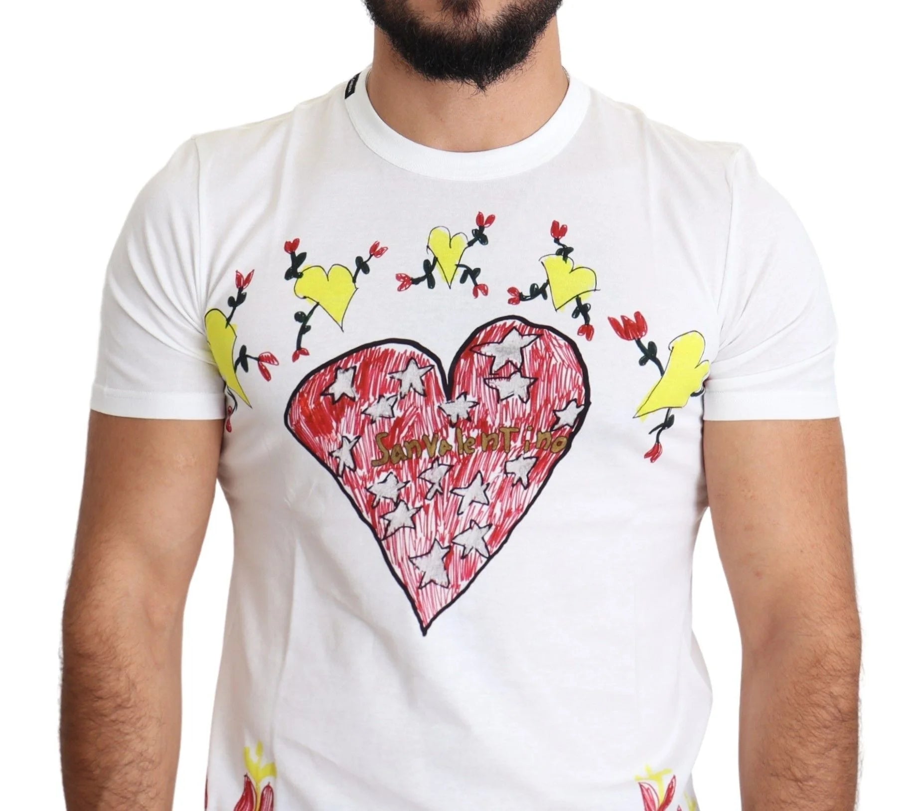Dolce & Gabbana White Saint Valentine Print Cotton Men T-shirt - T-Shirts
