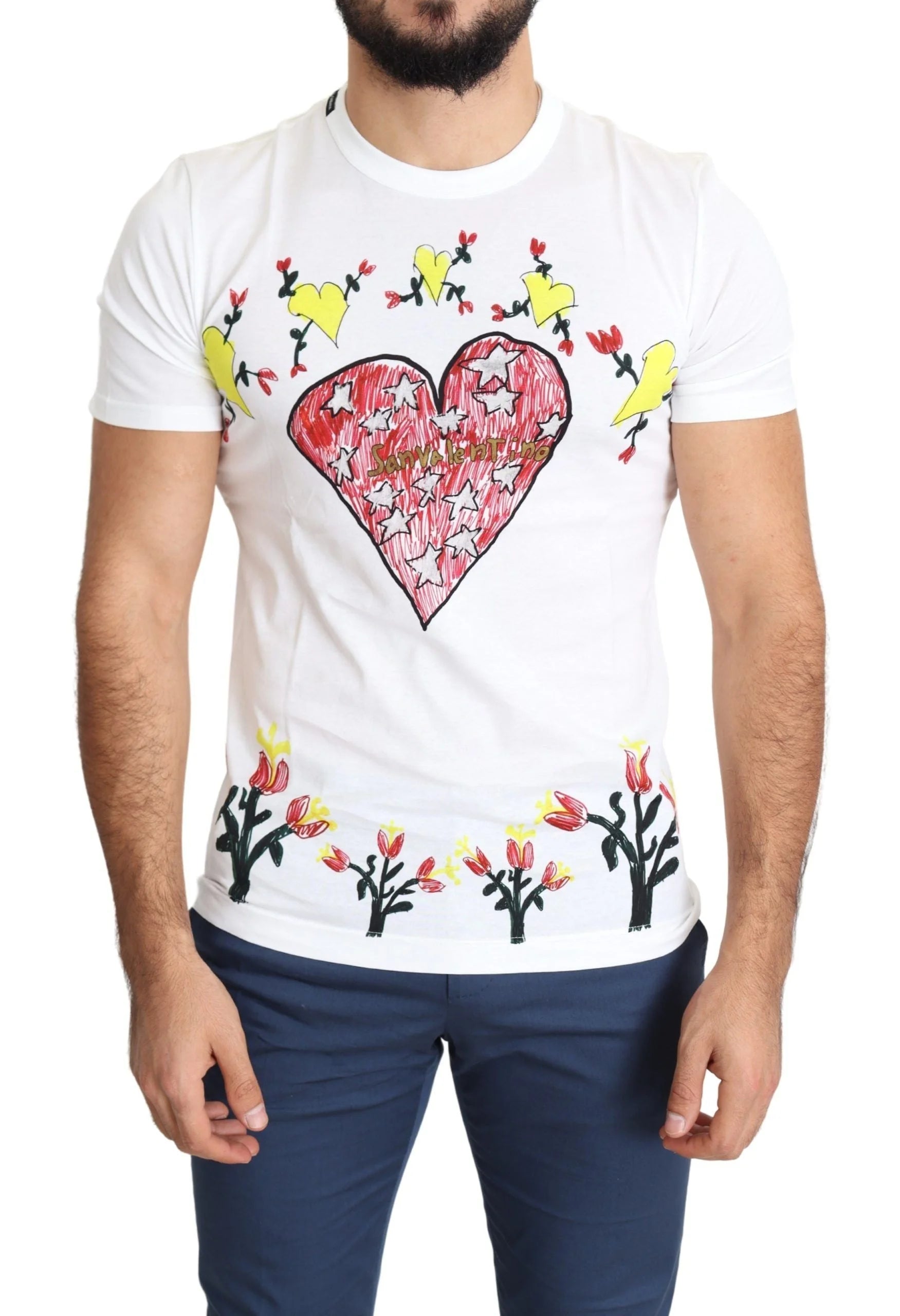 Dolce & Gabbana White Saint Valentine Print Cotton Men T-shirt - T-Shirts