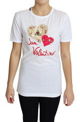 Dolce & Gabbana White San Valentino Heart Crystals T-shirt Top - IT36 | XS - T-Shirts