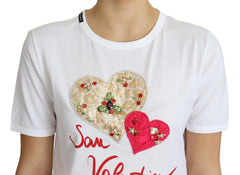 Dolce & Gabbana White San Valentino Heart Crystals T-shirt Top - IT36 | XS - T-Shirts