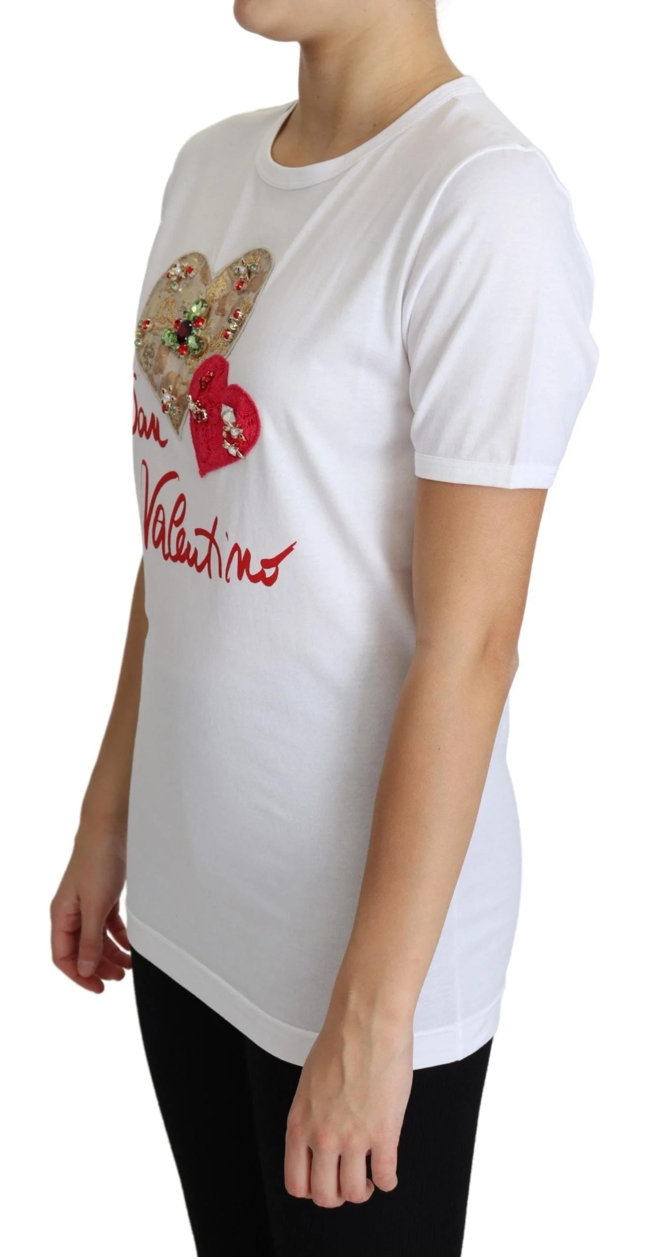 Dolce & Gabbana White San Valentino Heart Crystals T-shirt Top - IT36 | XS - T-Shirts