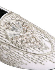 Dolce & Gabbana White Satin Embellished Dress Loafers Shoes - EU41/US8