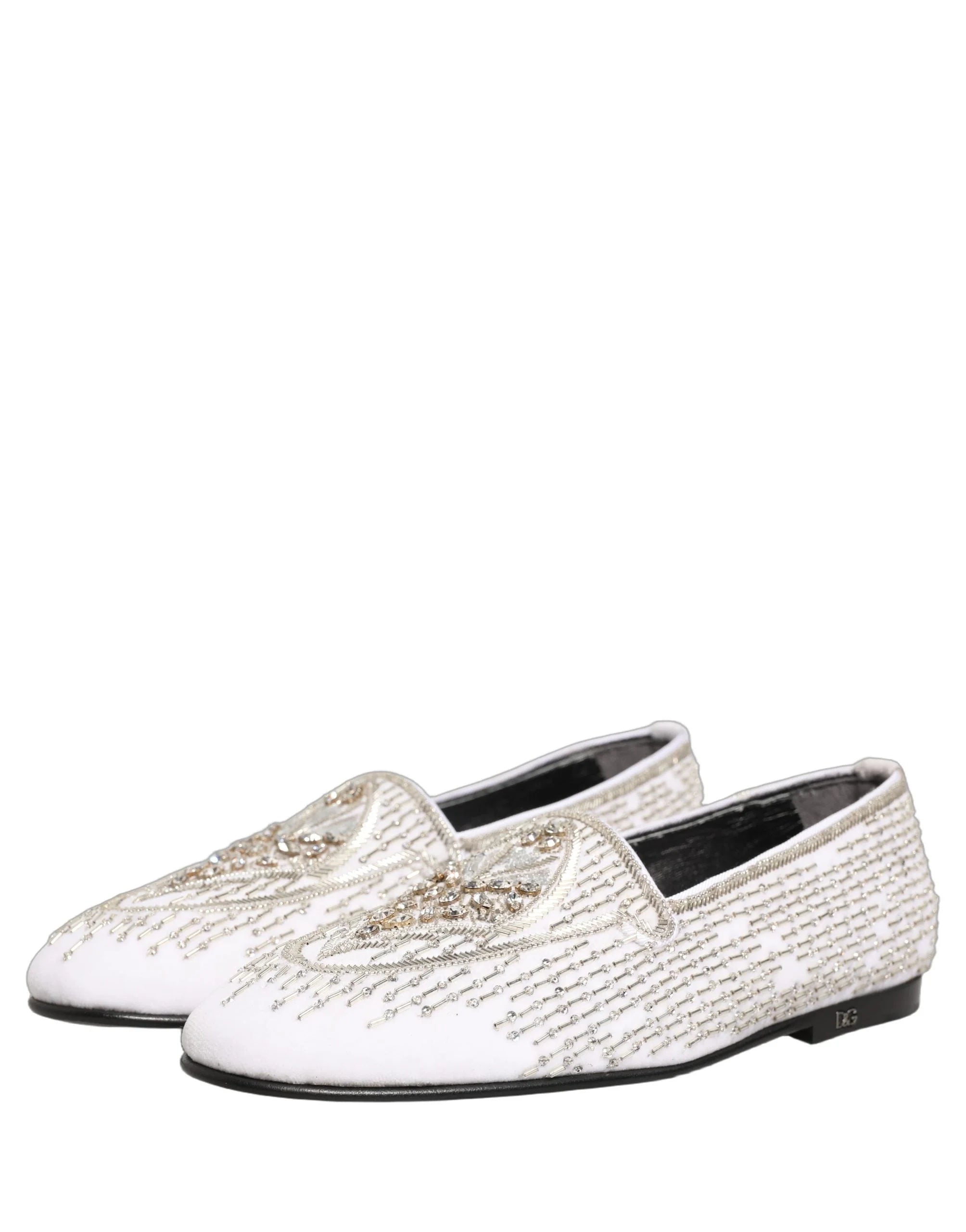Dolce & Gabbana White Satin Embellished Dress Loafers Shoes - EU41/US8