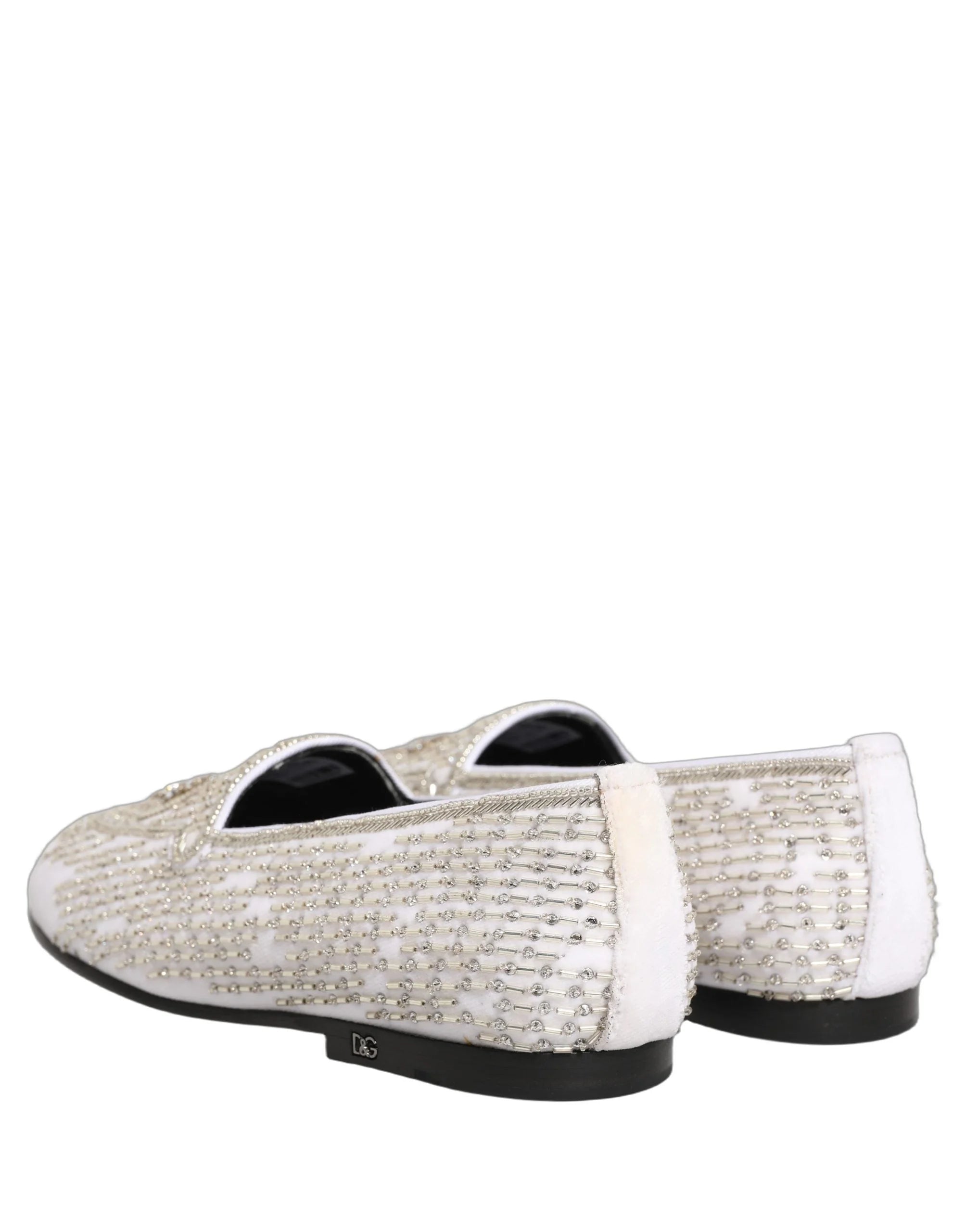 Dolce & Gabbana White Satin Embellished Dress Loafers Shoes - EU41/US8