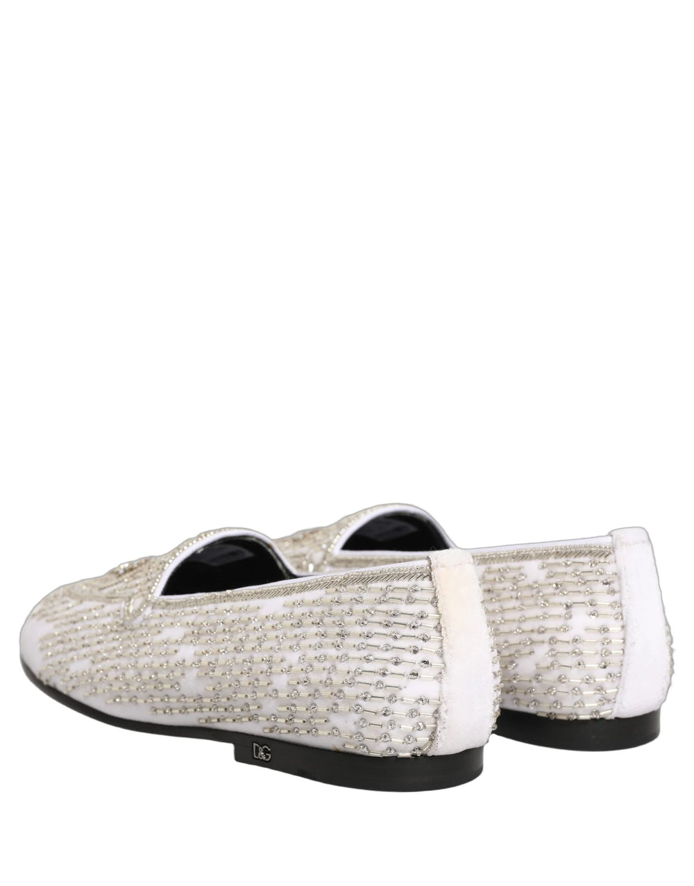 Dolce & Gabbana White Satin Embellished Dress Loafers Shoes - EU41/US8