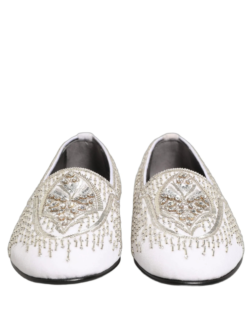 Dolce & Gabbana White Satin Embellished Dress Loafers Shoes - EU41/US8