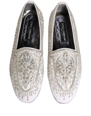 Dolce & Gabbana White Satin Embellished Dress Loafers Shoes - EU41/US8