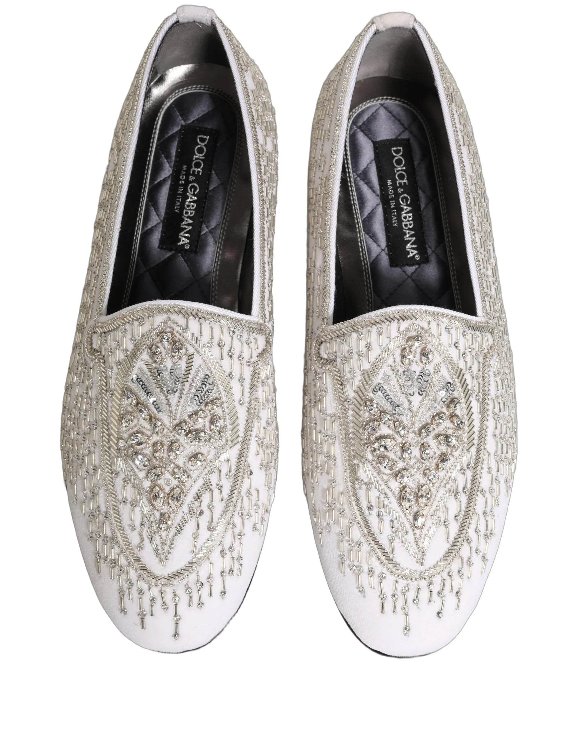 Dolce & Gabbana White Satin Embellished Dress Loafers Shoes - EU41/US8