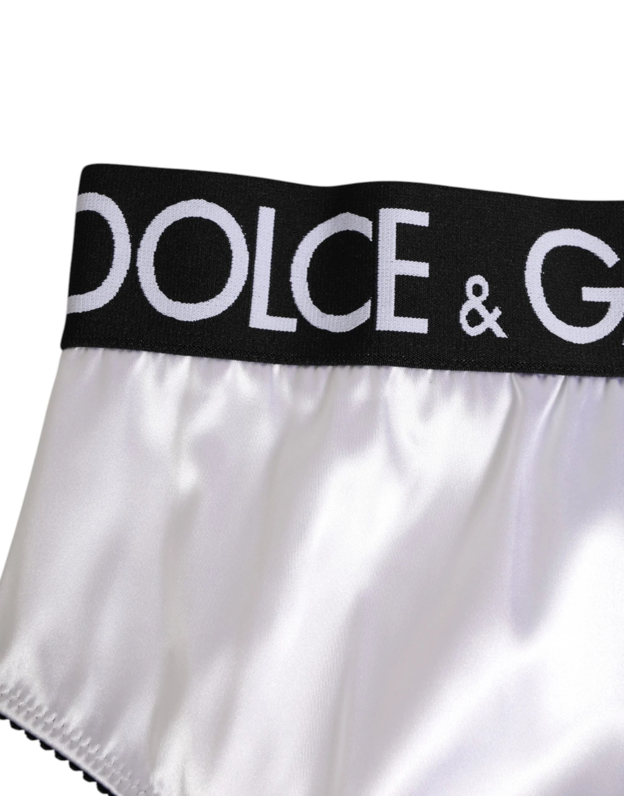 Dolce & Gabbana White Satin High-Waist Black Logo Women Underwear - IT2 | S - Briefs