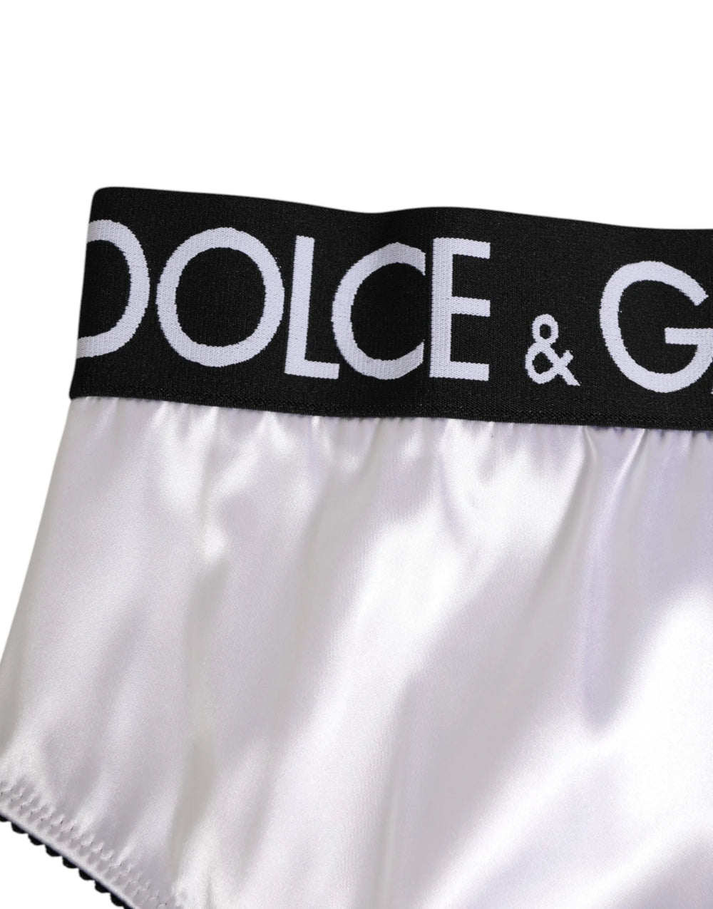Dolce & Gabbana White Satin High-Waist Black Logo Women Underwear - IT2 | S - Briefs