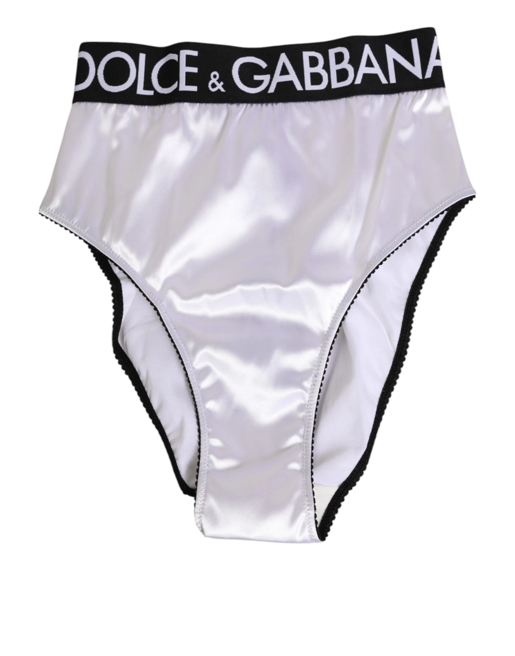 Dolce & Gabbana White Satin High-Waist Black Logo Women Underwear - IT2 | S - Briefs