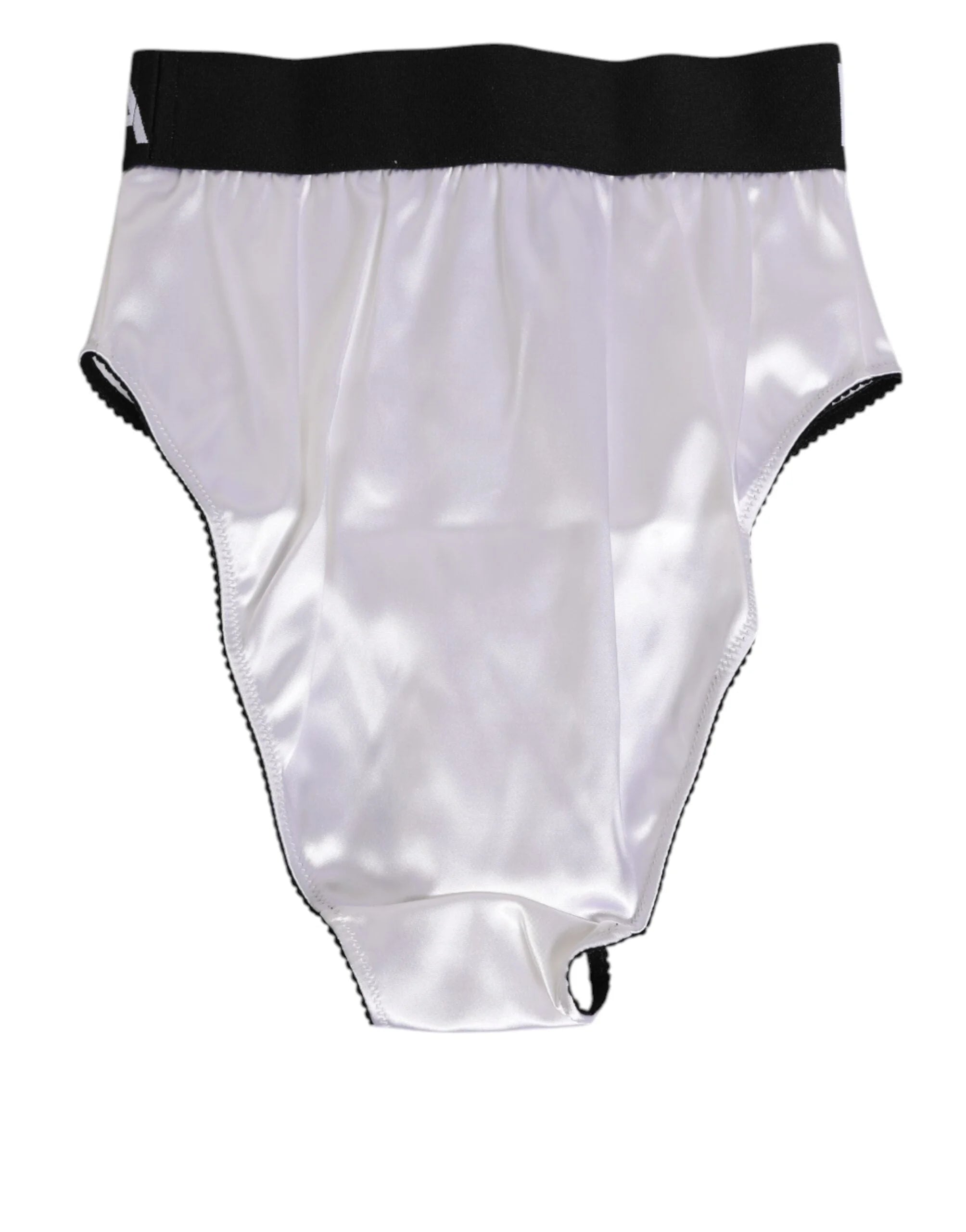 Dolce & Gabbana White Satin High-Waist Black Logo Women Underwear - IT2 | S - Briefs