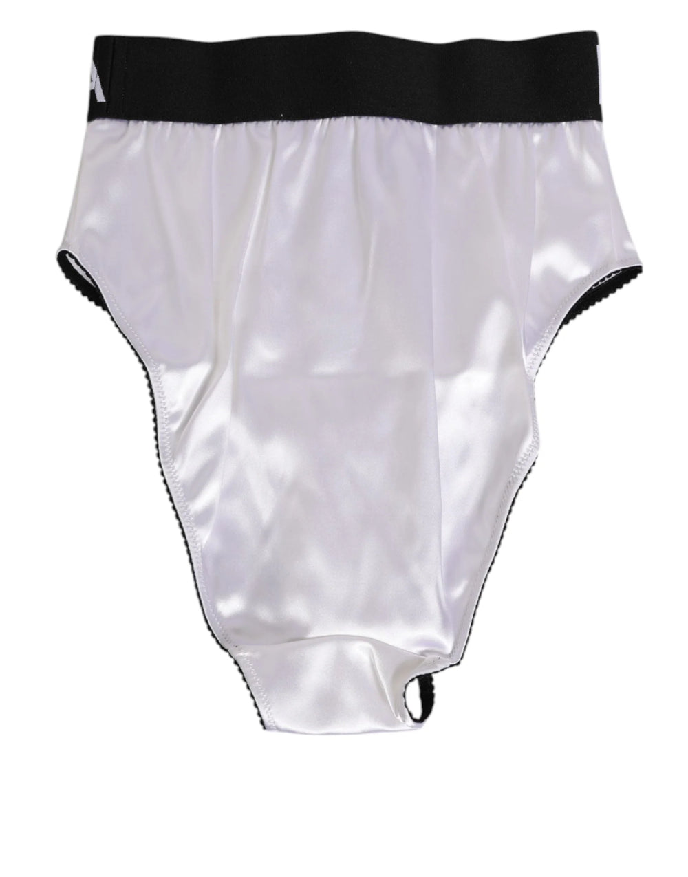 Dolce & Gabbana White Satin High-Waist Black Logo Women Underwear - IT2 | S - Briefs