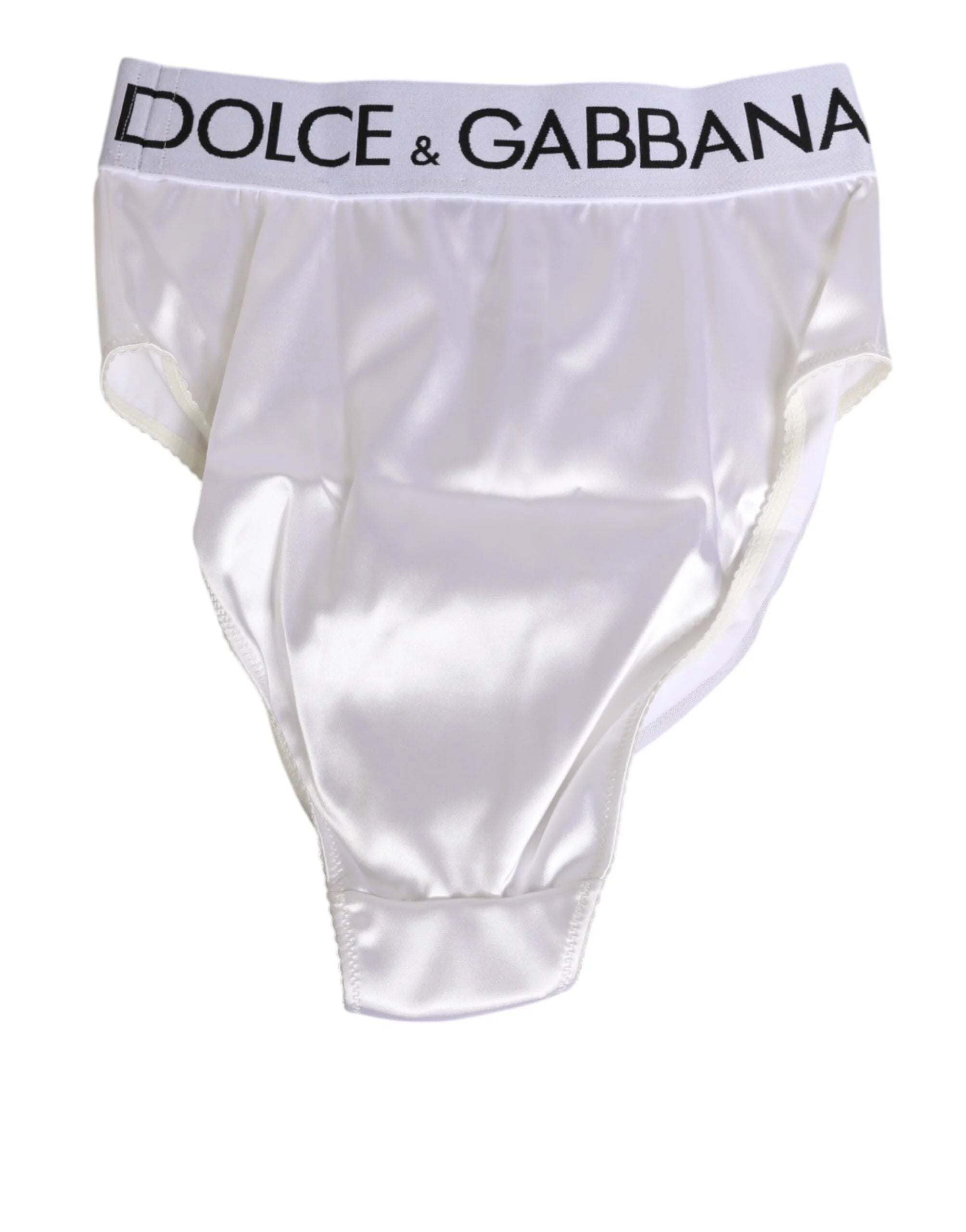 Dolce & Gabbana White Satin High-Waist Brief Logo Women Underwear - IT2 | S - Briefs