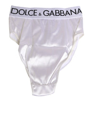 Dolce & Gabbana White Satin High-Waist Brief Logo Women Underwear - IT2 | S - Briefs
