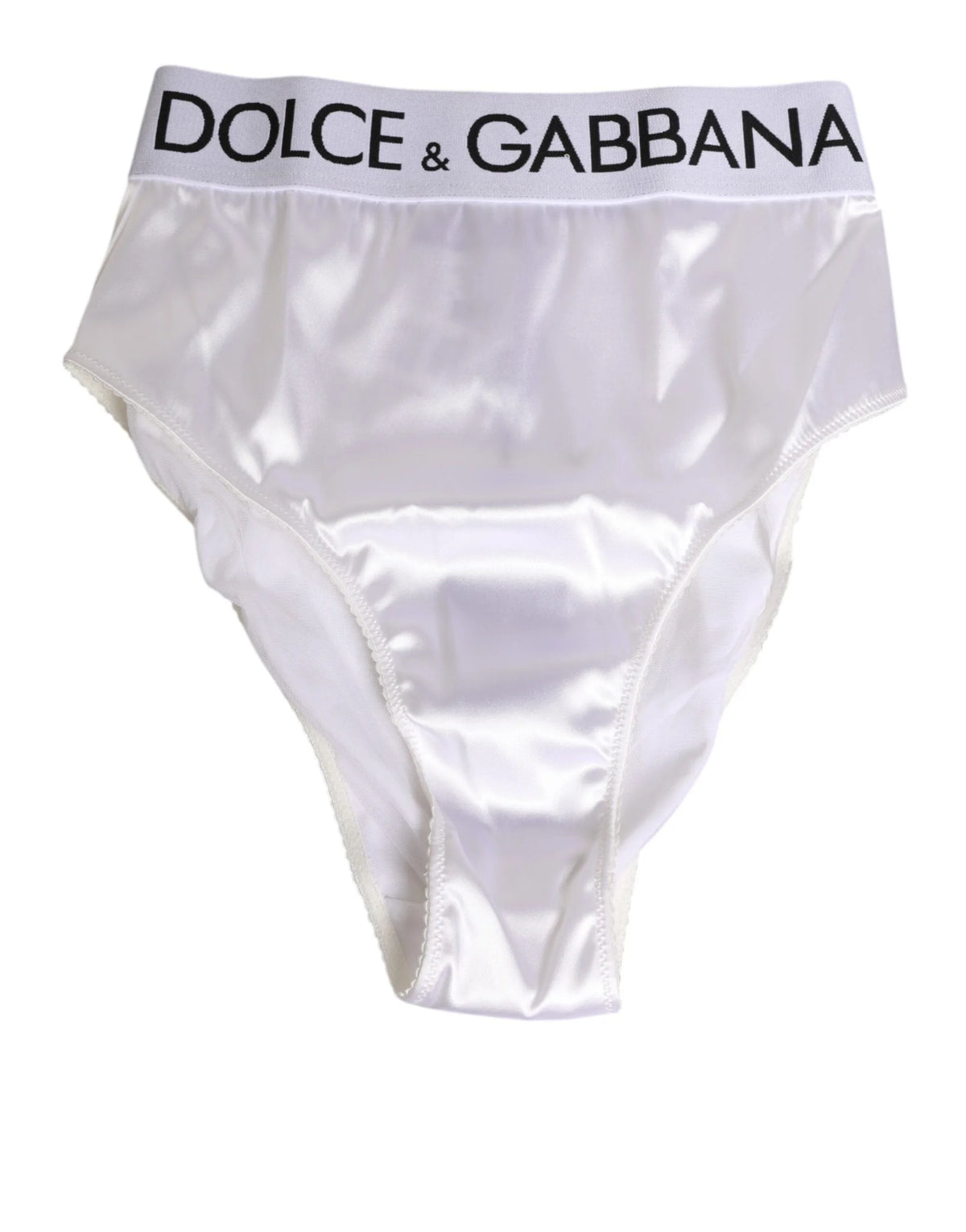 Dolce & Gabbana White Satin High-Waist Brief Logo Women Underwear - IT2 | S - Briefs