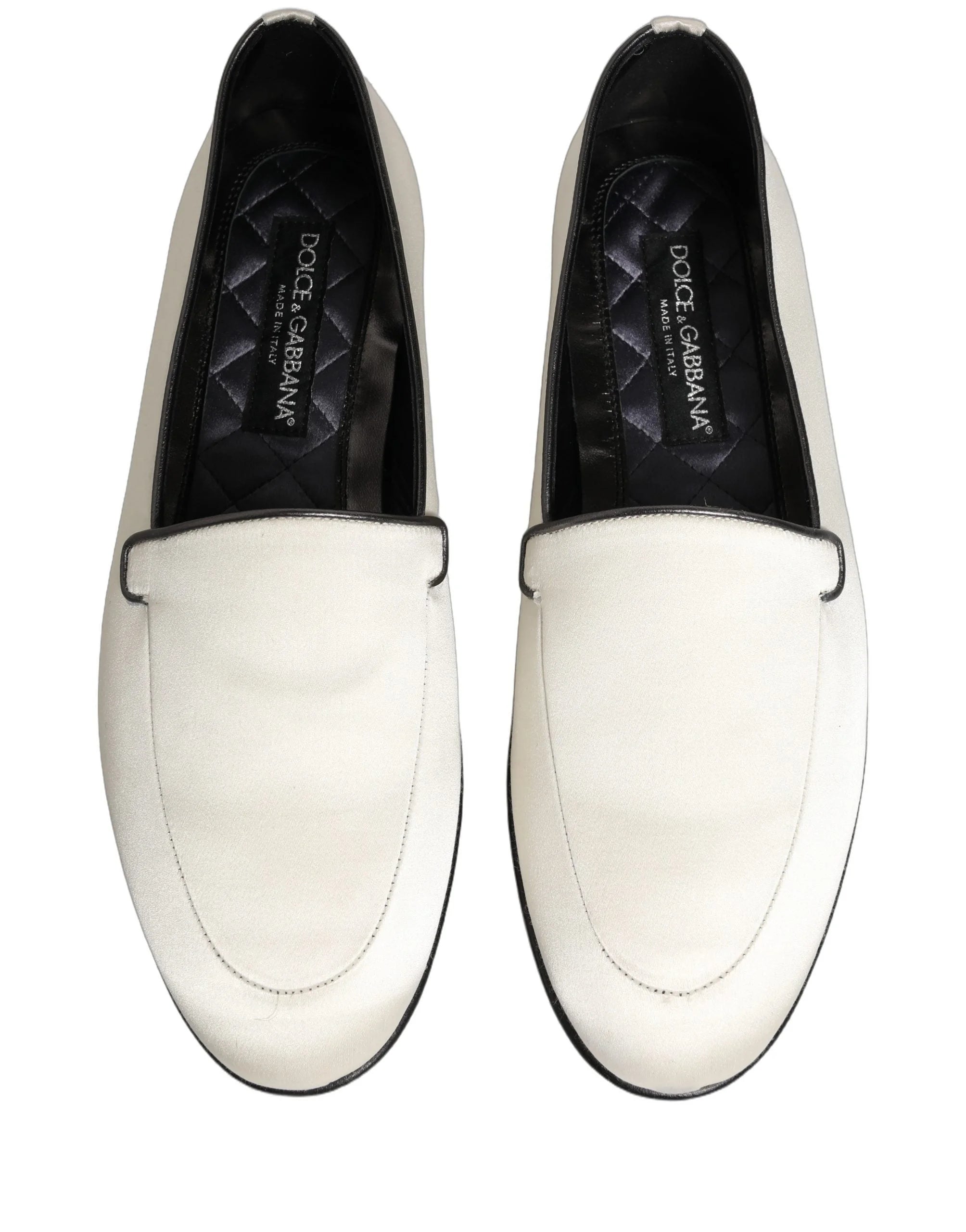 Dolce & Gabbana White Satin Logo Slip On Flats Loafers Shoes - EU41/US8