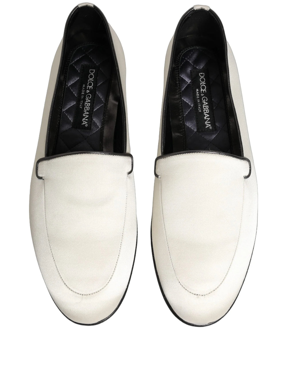 Dolce & Gabbana White Satin Logo Slip On Flats Loafers Shoes - EU41/US8