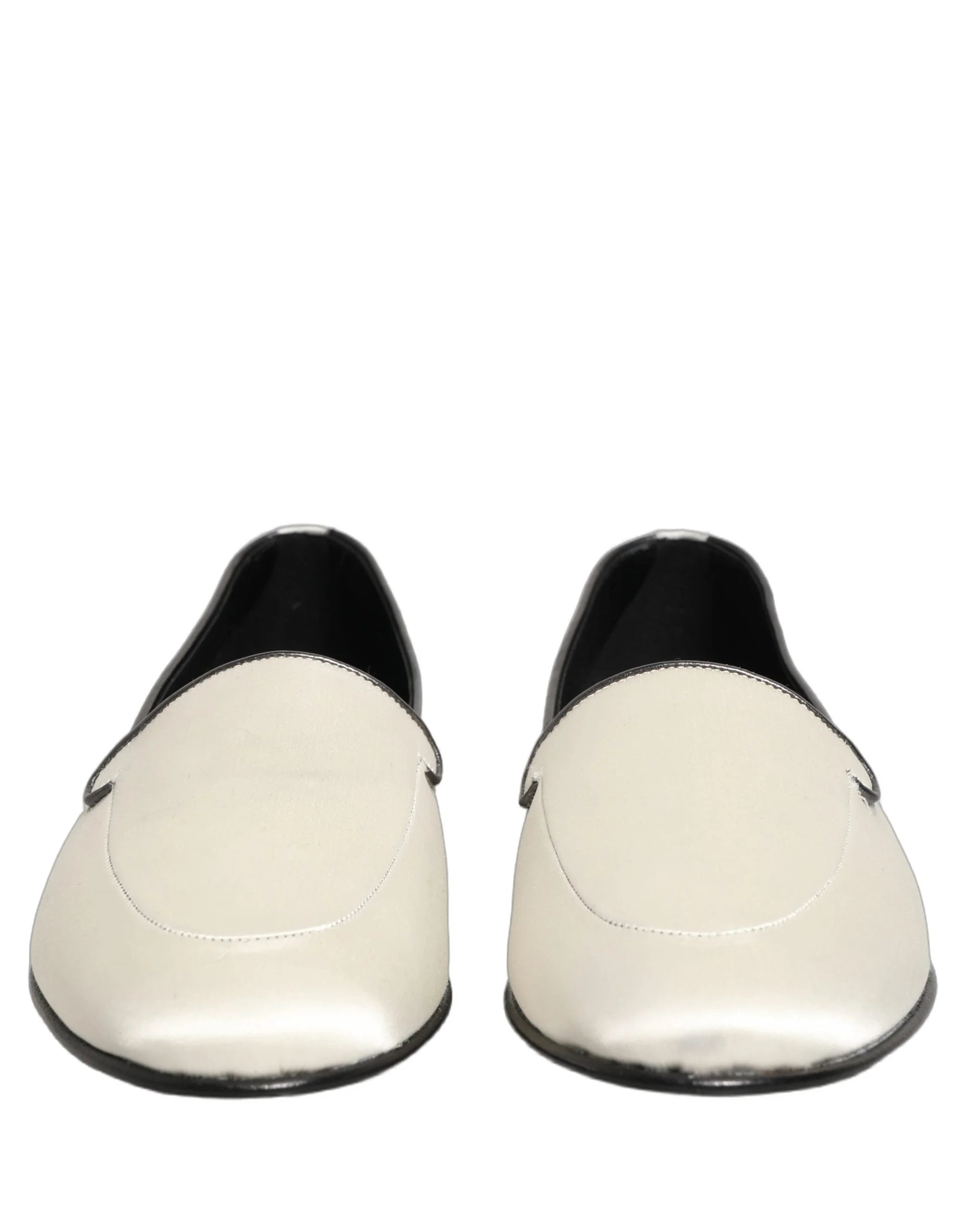 Dolce & Gabbana White Satin Logo Slip On Flats Loafers Shoes - EU41/US8